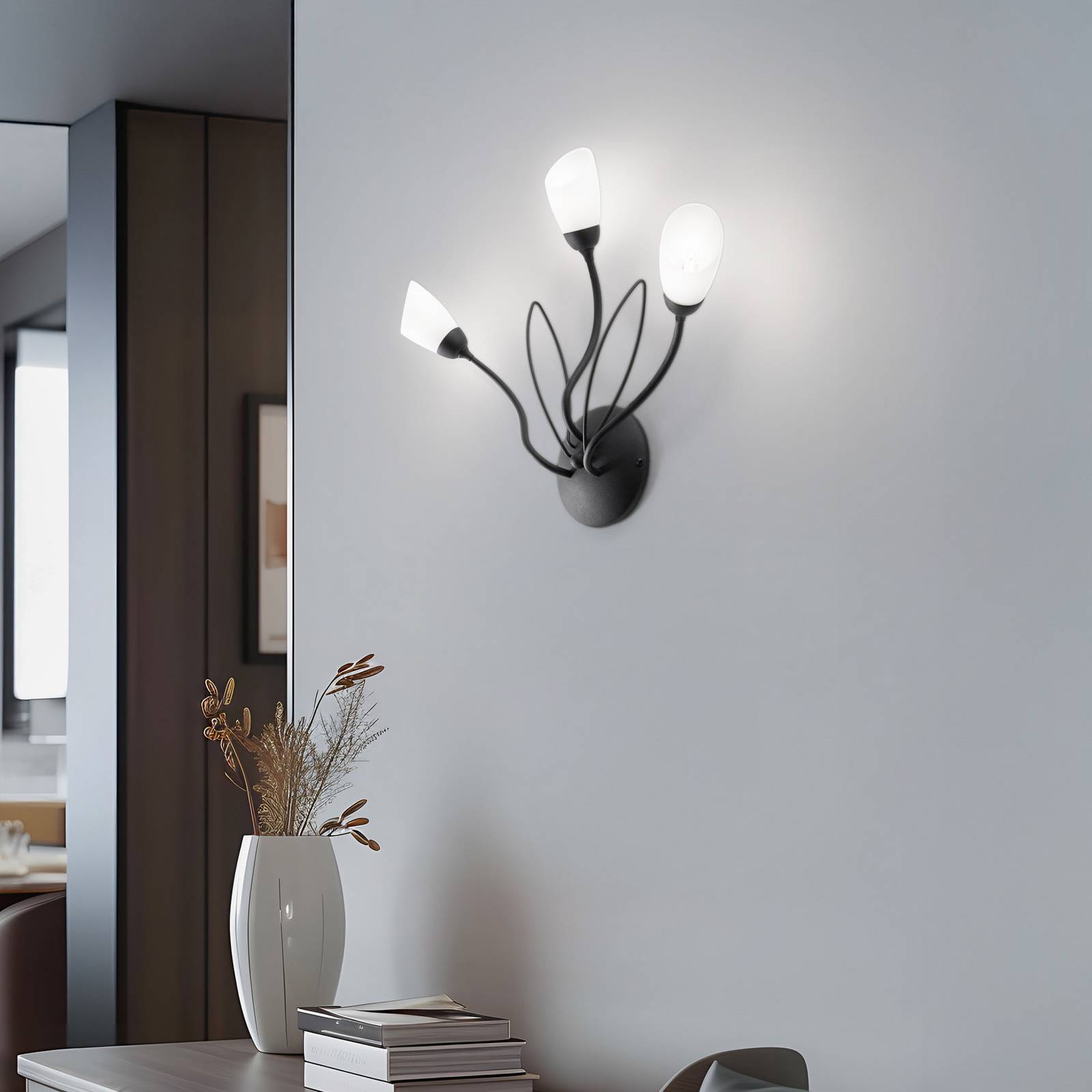 Wandleuchte Gloriosa, schwarz, Glas, 3-flammig günstig online kaufen