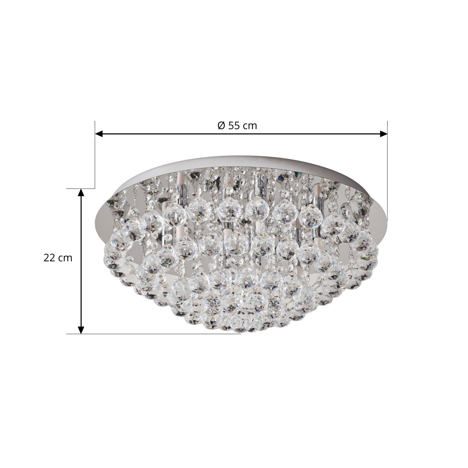 Lindby Deckenleuchte Antonino, Ø 55 cm, 8-flg., Kristall, G9