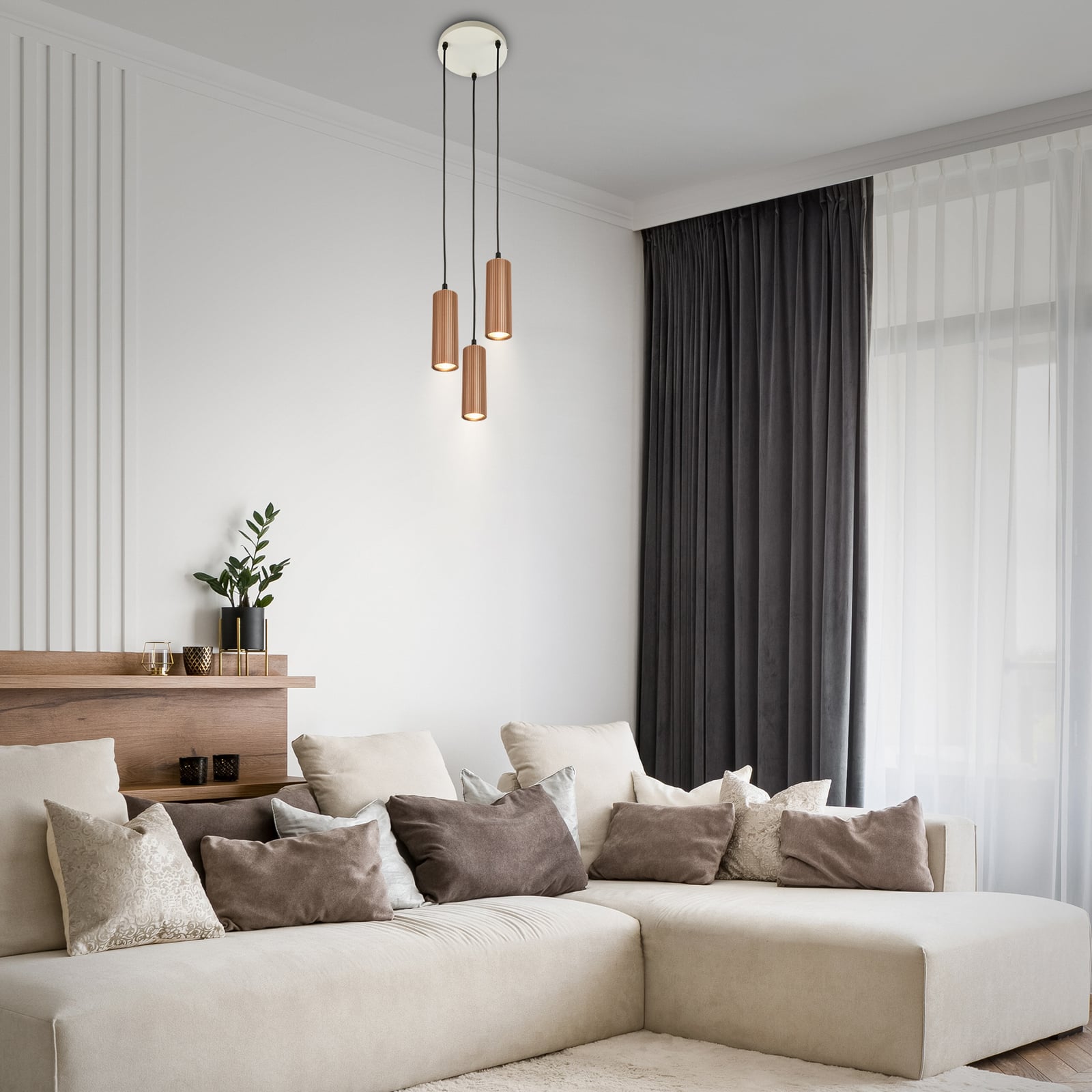 Suspension Ida, marron, à 3 lampes, Ø 20 cm, GU10 Suspension Ida, marron, à 3 lampes, Ø 20 cm, GU10