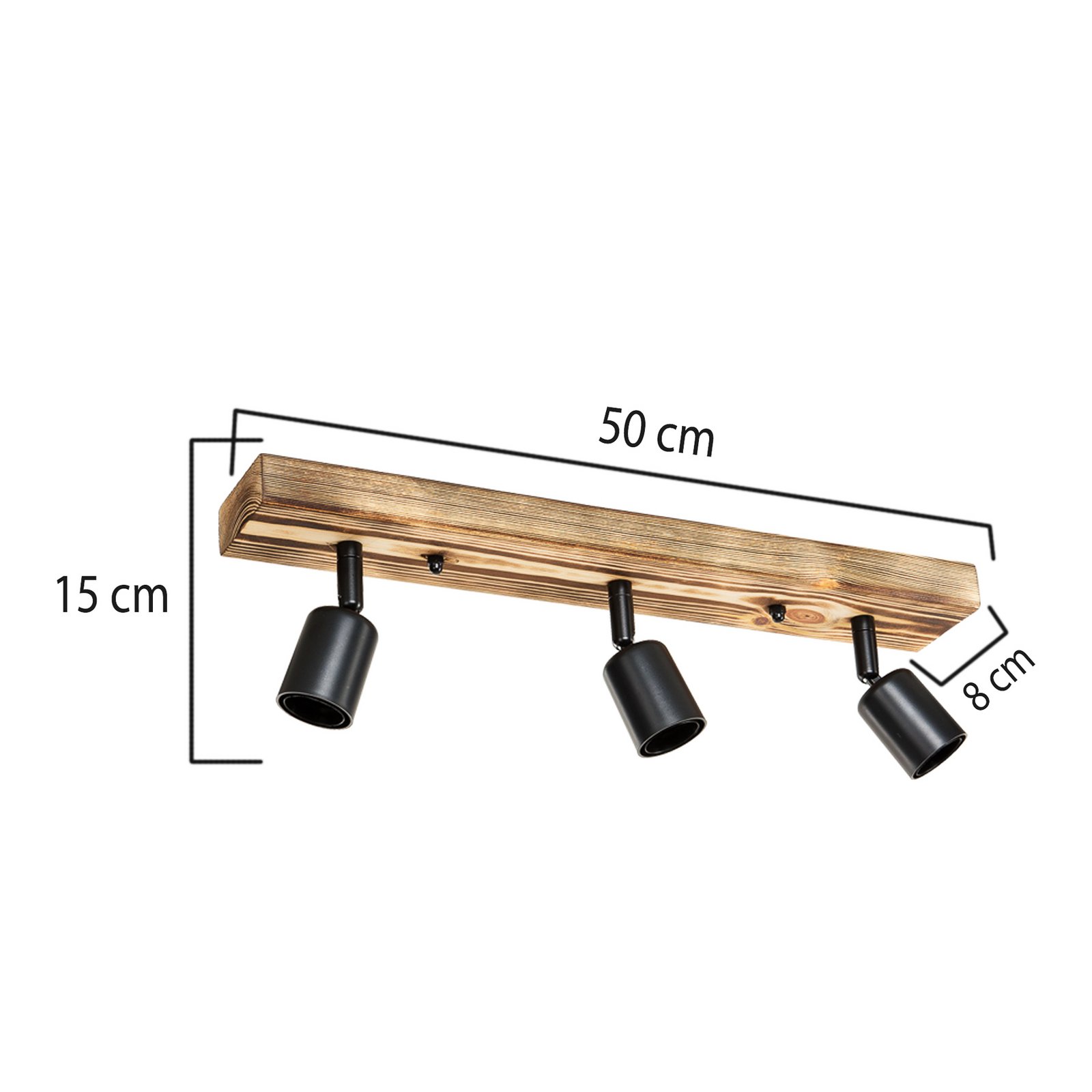 Reflektor sufitowy Duarte, 3-punktowa, kolor drewna/czarny, drewno Reflektor sufitowy Duarte, 3-punktowa, kolor drewna/czarny, drewno