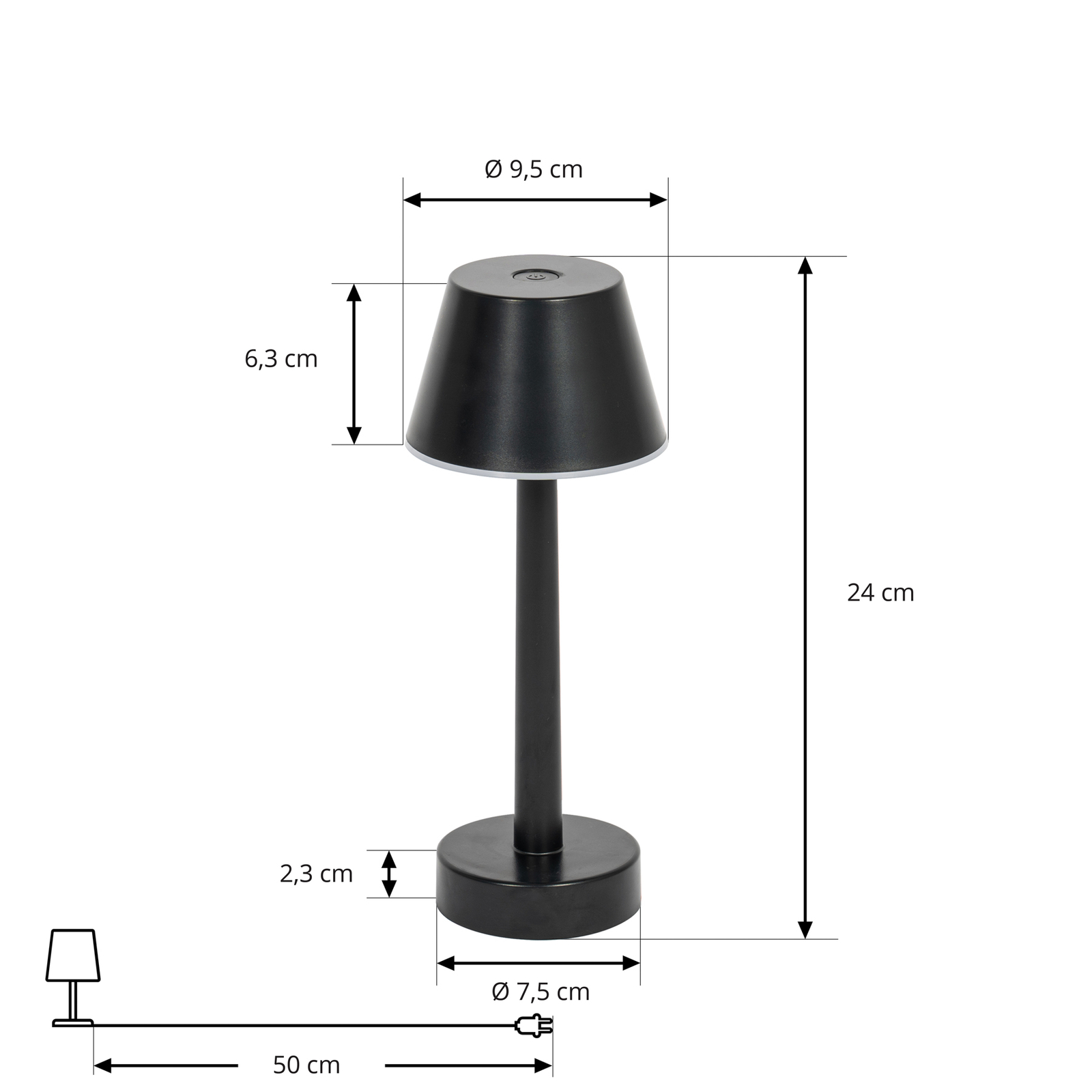 Lámpara LED recargable Lindby Gaja, negra, USB, IP44, RGBW, atenuable.