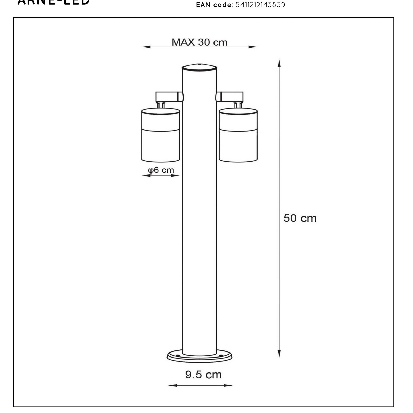 Tuinpadverlichting ARNE, chroomkleurig, 2-lamps. Hoogte 50 cm IP44 GU10-LED Tuinpadverlichting ARNE, chroomkleurig, 2-lamps. Hoogte 50 cm IP44 GU10-LED