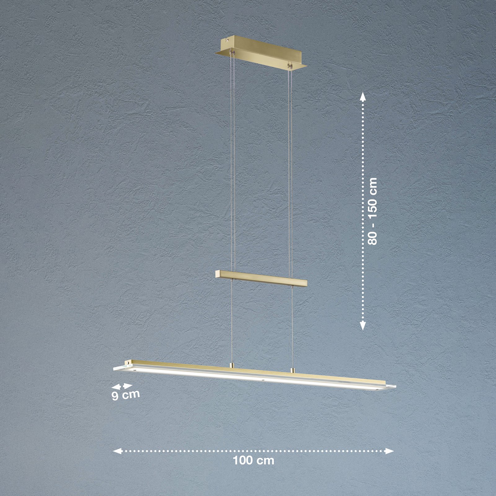 LED pendant light Tenso, brass-coloured, length 100 cm, CCT