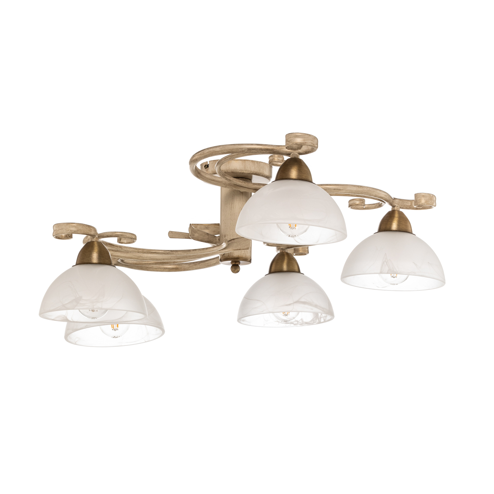 Flora ceiling lamp 5 glass lampshades, white/brass