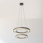 LED-Hängeleuchte Rilas, schwarz/holz, Ø 57 cm, dimmbar