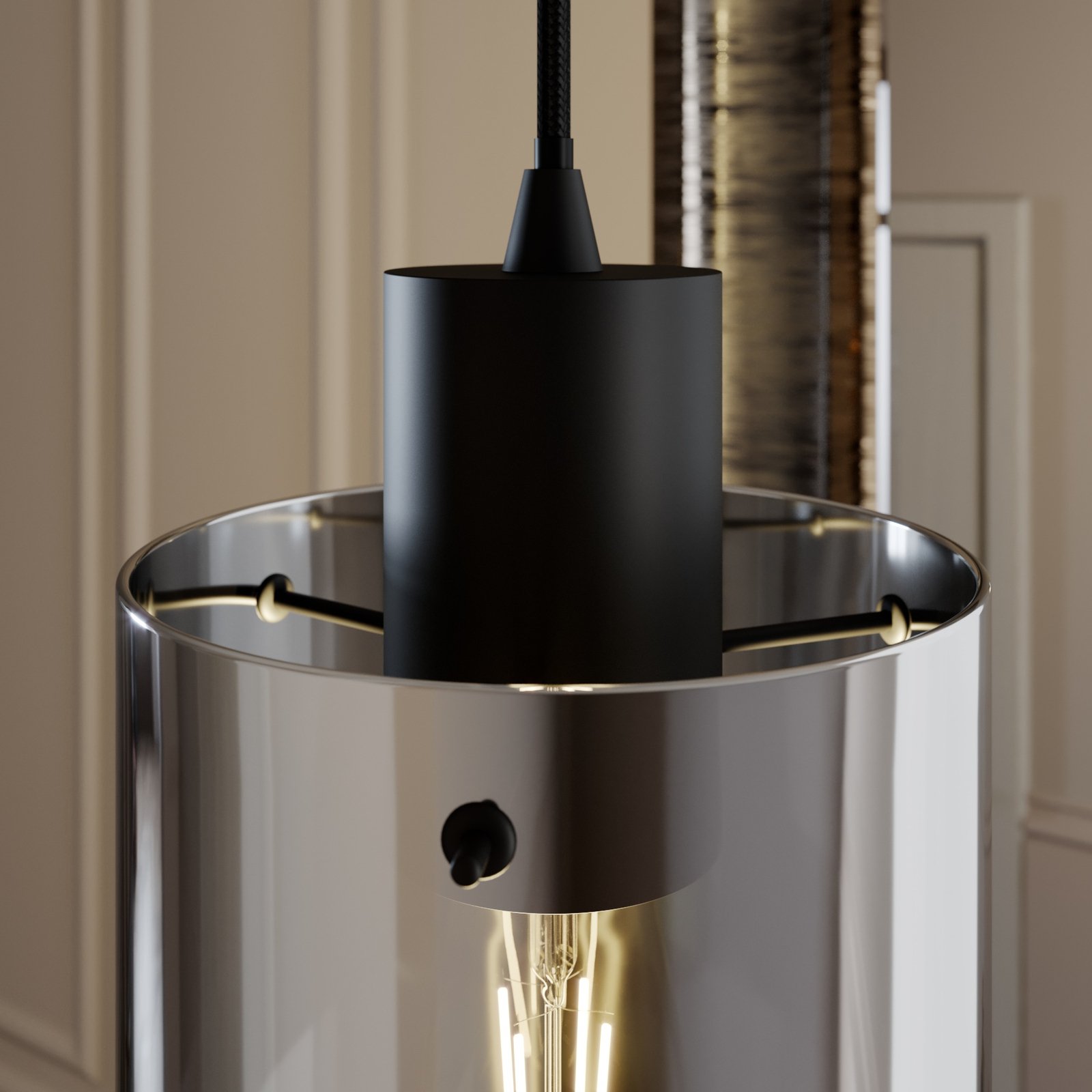 Kourtney Závěsná Lampa Black/Smoke - Lindby
