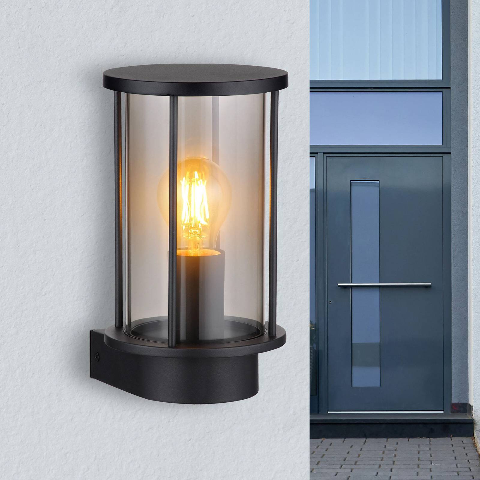 Gracey kültéri fali lámpa, fekete, magasság 25,2 cm, rozsdamentes acél