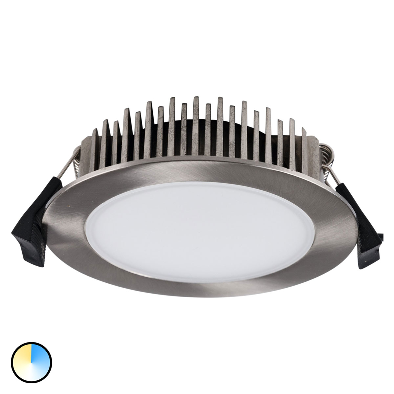 Heitronic Lino LED downlight 3,000 K-5,700 K 13 W nickel, for Hallway, plastic, aluminium, 13 W, energy efficiency: A+, H: 0.2 cm