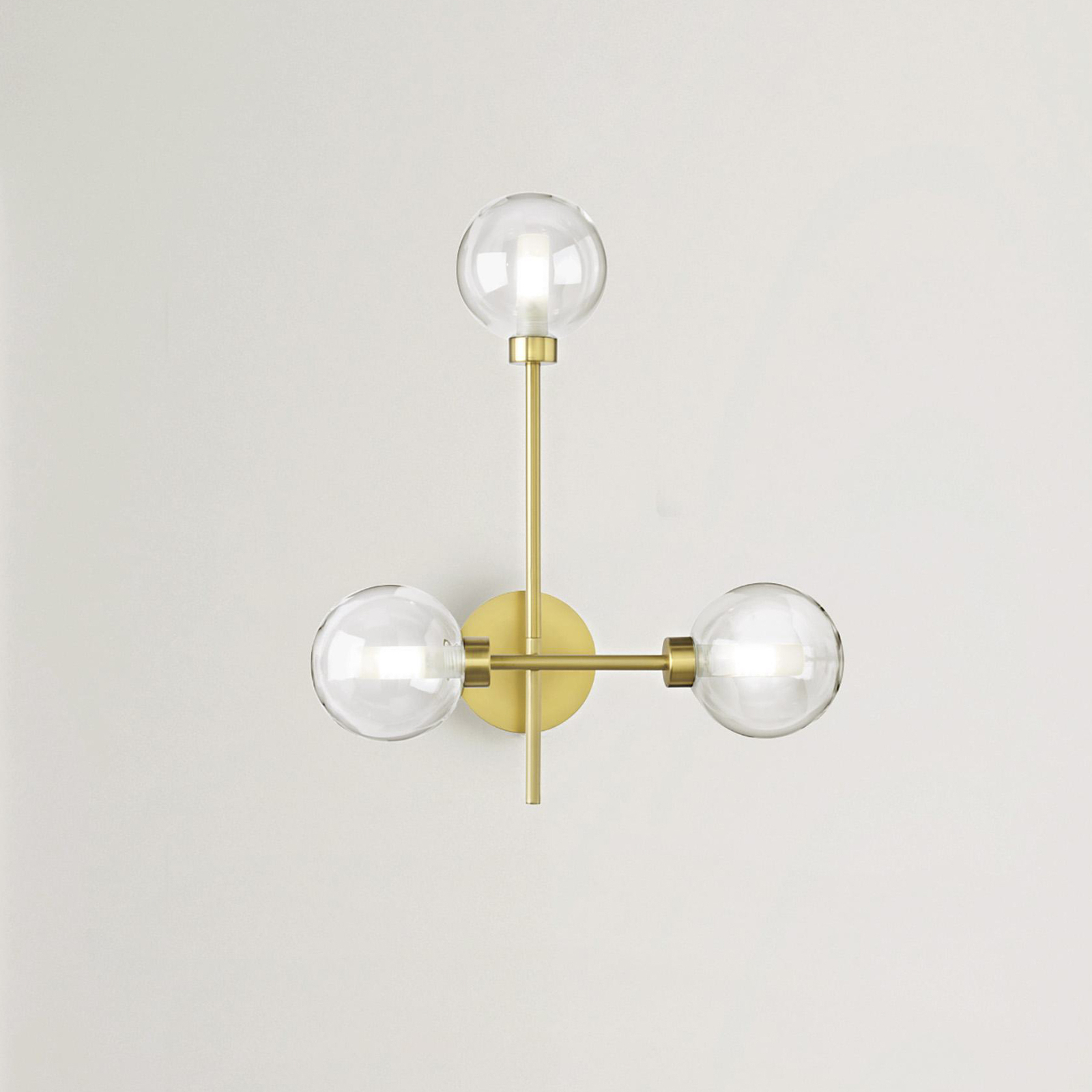 Dom wall light, 3-bulb, clear/gold, glass