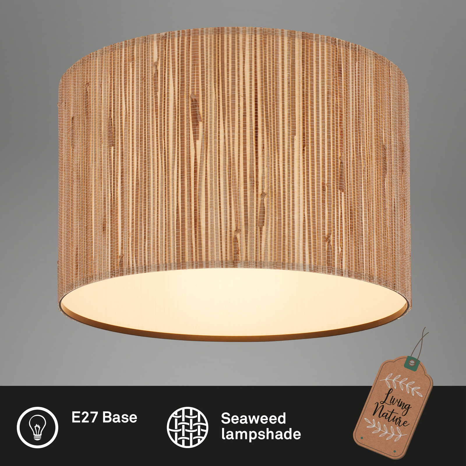 Slama loftlampe, naturfarve, Ø 35 cm, søgræs, E27