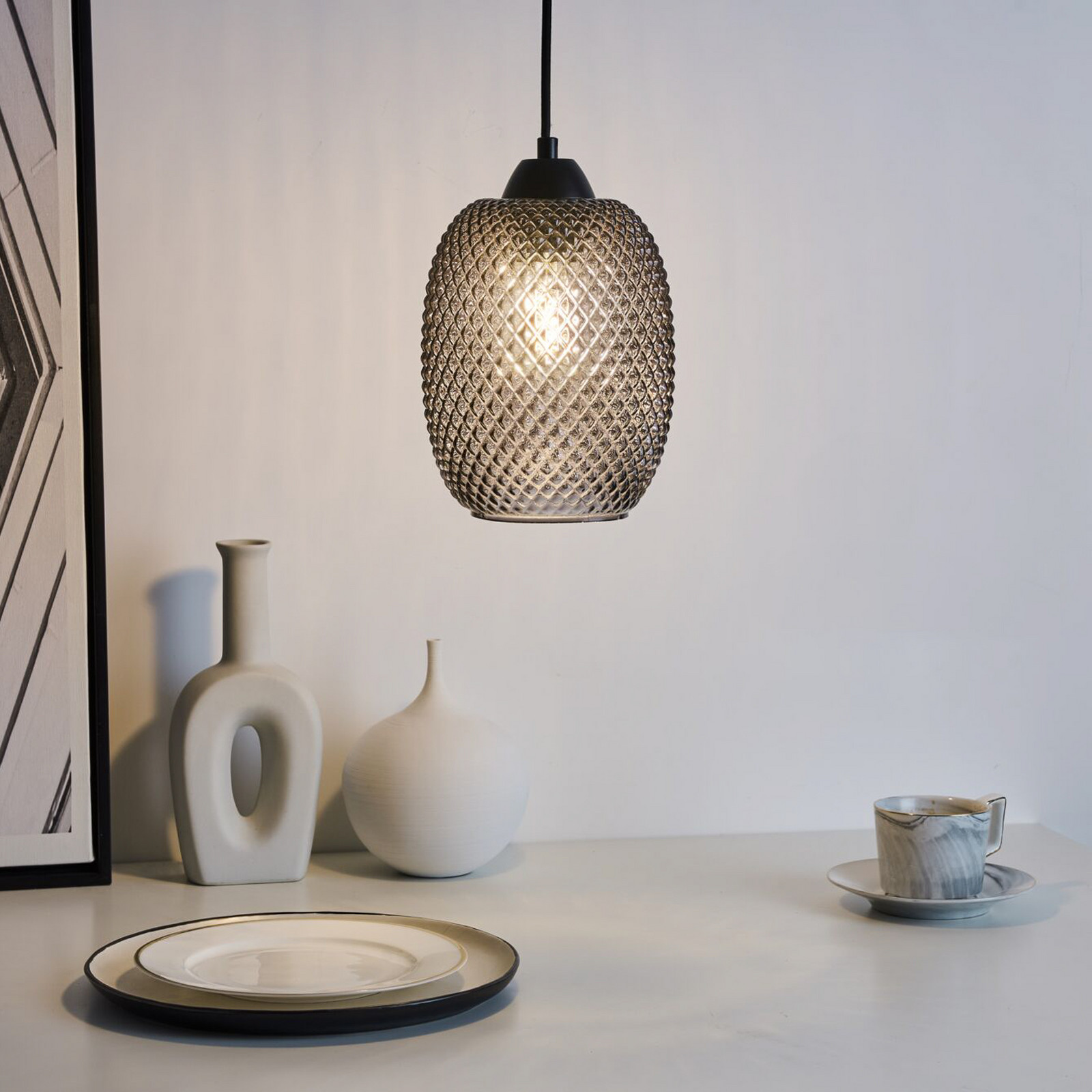 Pauleen Lampă suspendată Gleaming Glamour din sticlă fumurie - Camera de zi / sufragerie - modern - gri fumuriu negru