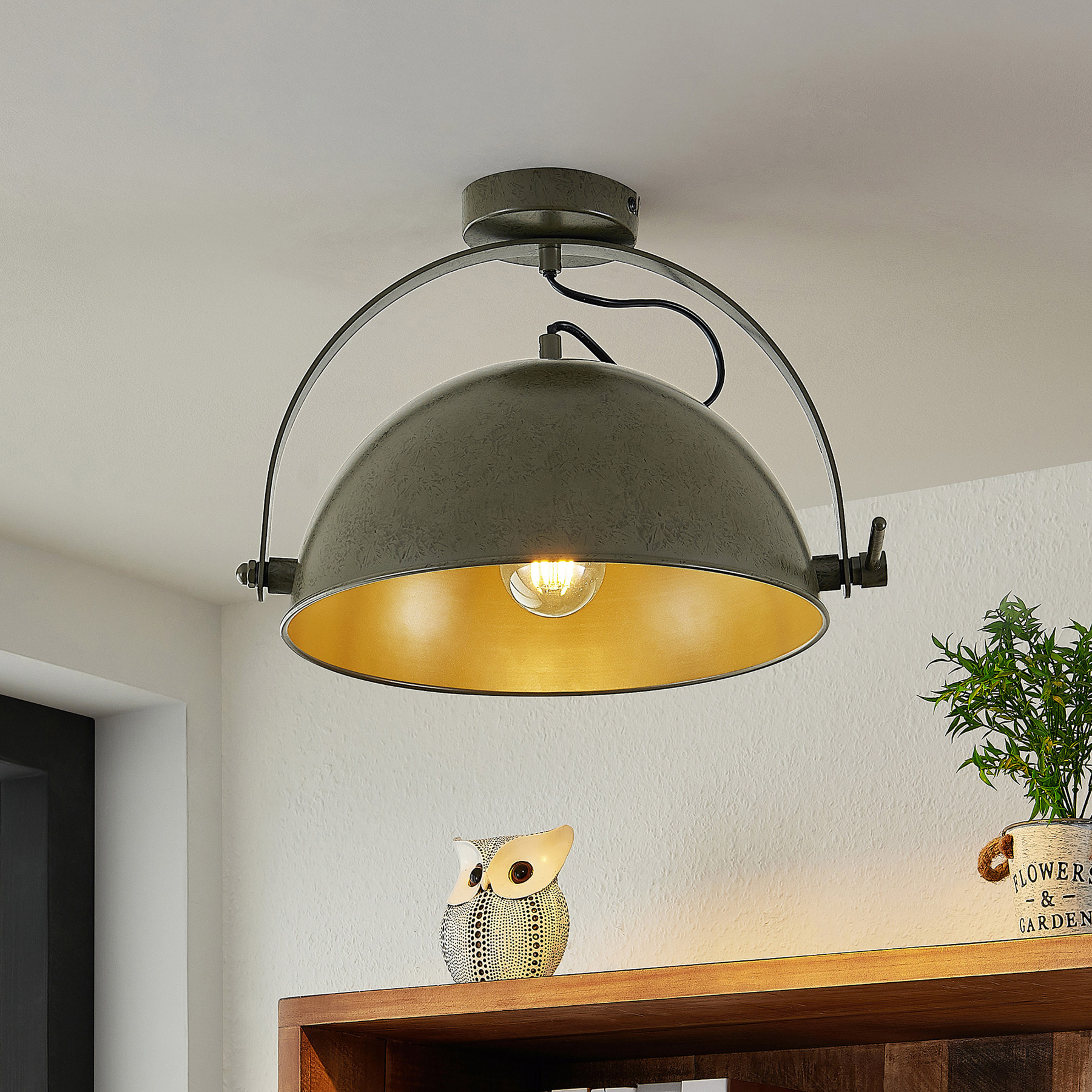 Lindby Muriel, Deckenlampe, Halbkugel, dunkelgrau