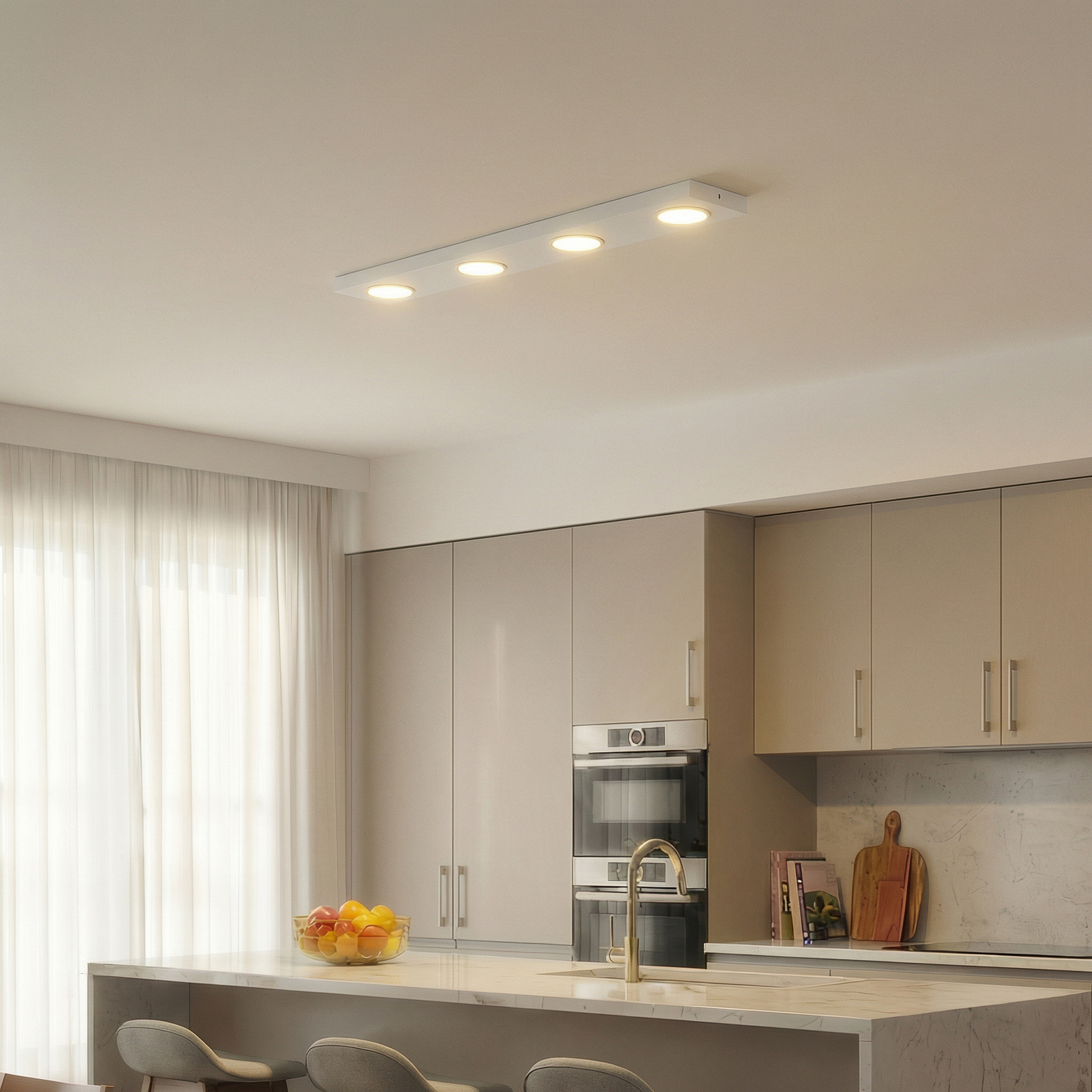 Plafonieră Hero, albă, 4 becuri, 75 x 12 cm, metal, GX53