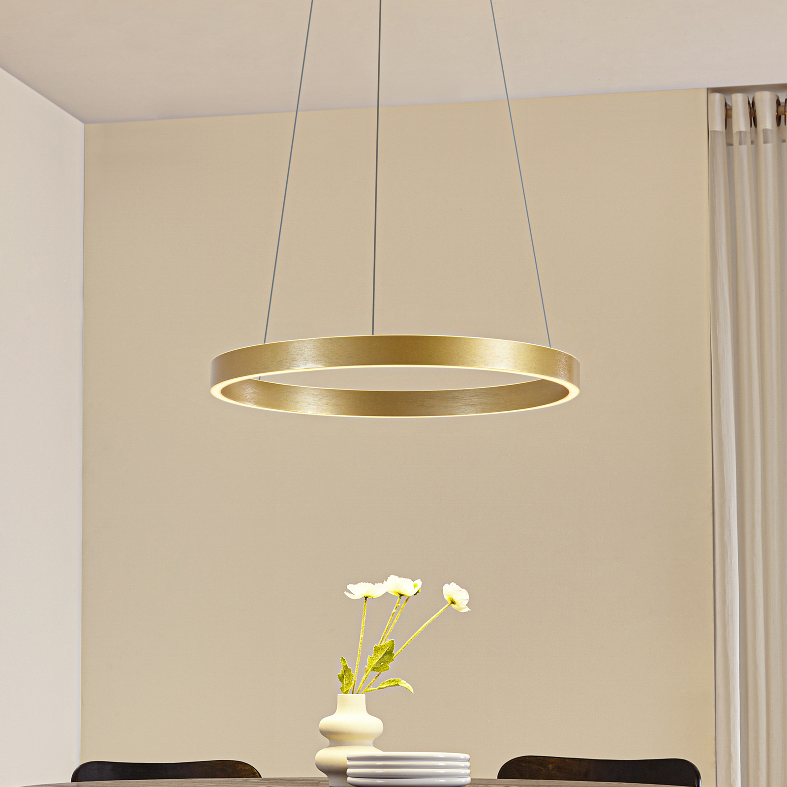 Lucande LED Pendant lamp Yonam, gold, Ø 60 cm