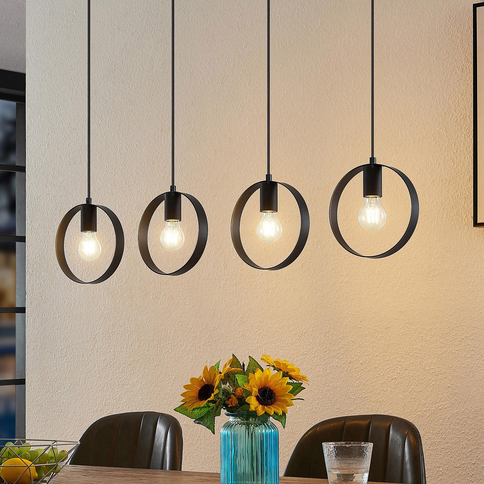 Lindby Shaima lampă suspendată negru patru inele - Camera de zi / sufragerie - Modern - negru mat - Metal