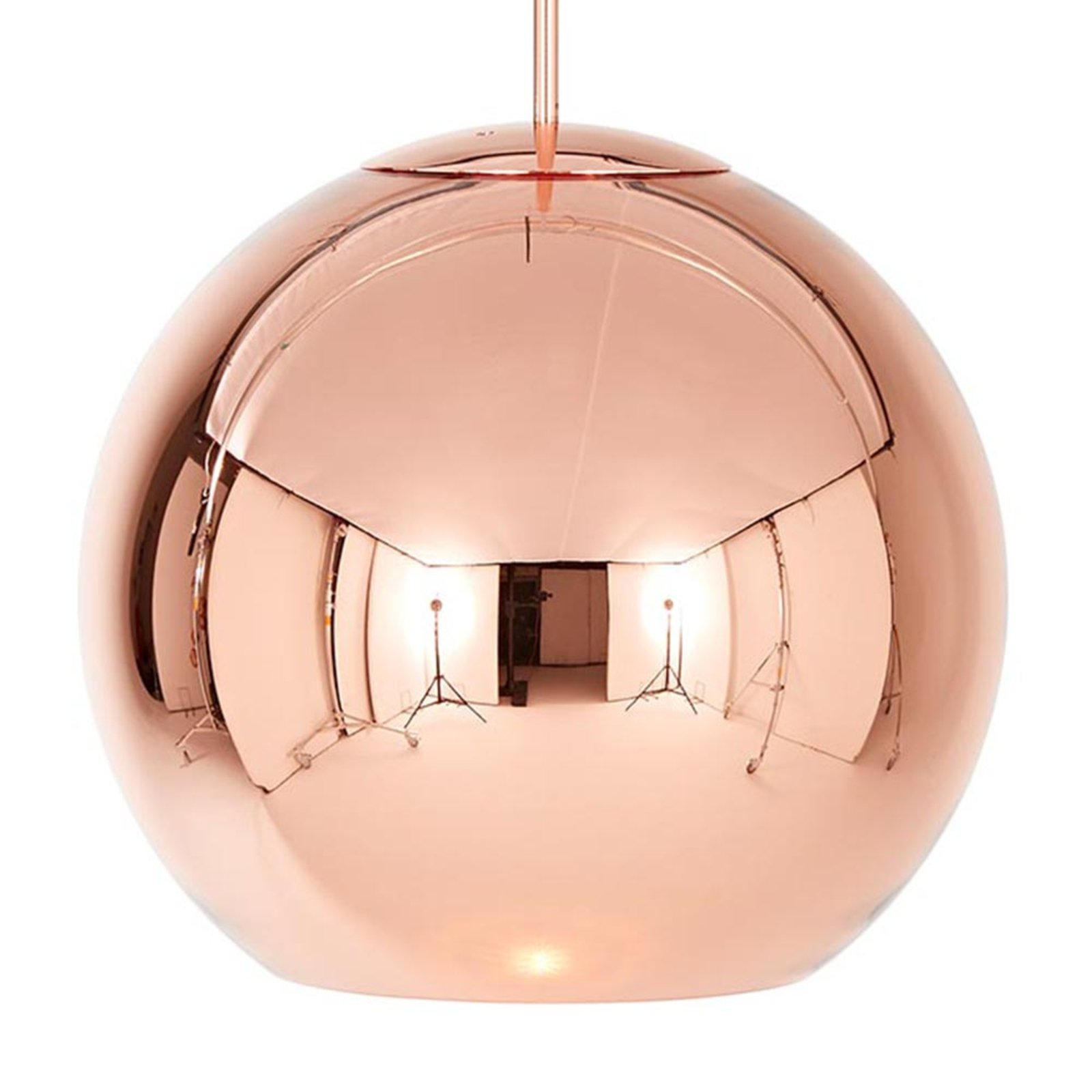 Tom Dixon Copper Round spherical hanging lamp 45cm, for Living / Dining Room, polycarbonate, metal, E27, 28 W, energy efficiency: A++, H: 37 cm