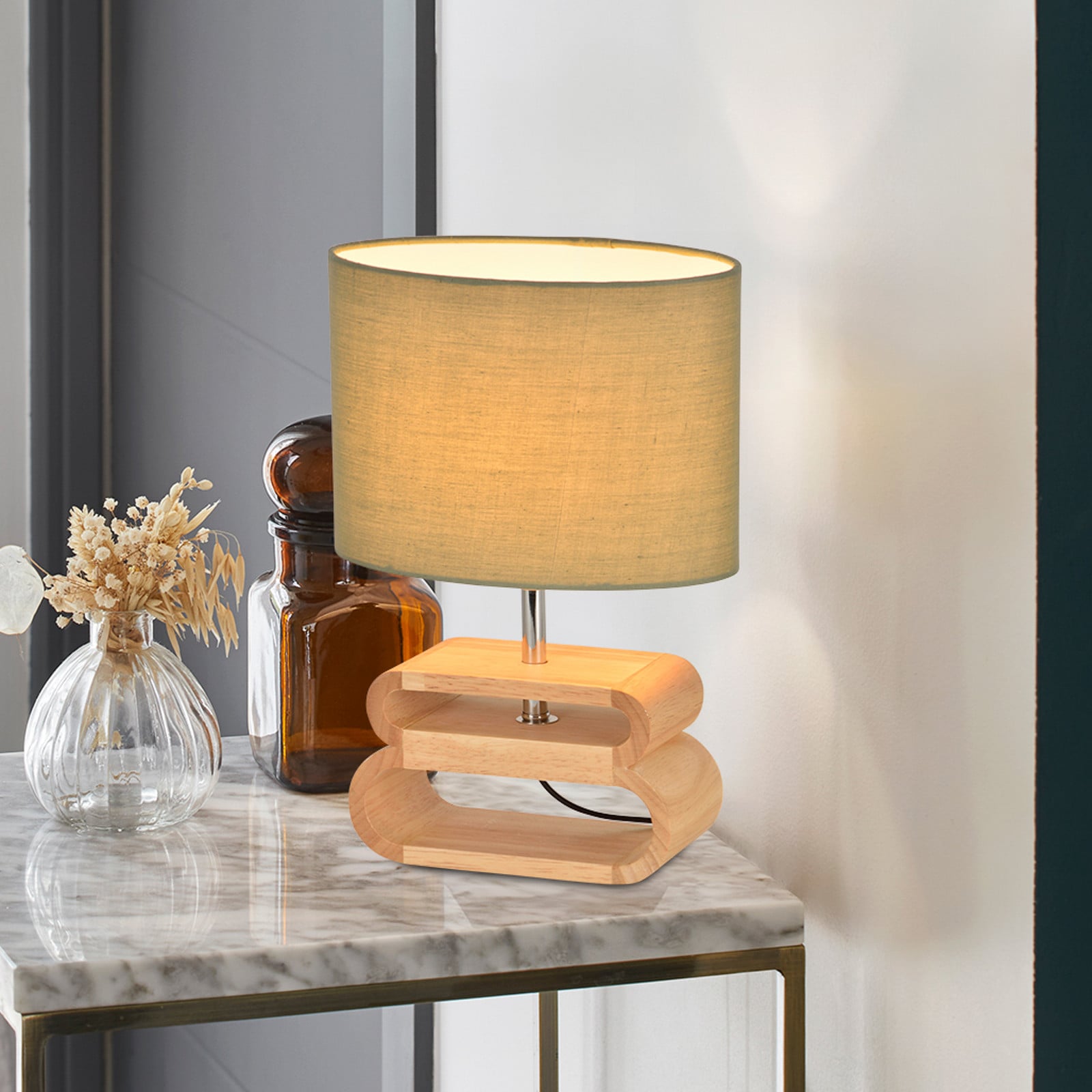 COREP Lampa de masă Oslo culoare deschisă/lemn deschis înălțime 30 cm bumbac/lemn - Camera de zi / sufragerie - Scandinavă - lemn deschis la culoare - Țesătură / Textil