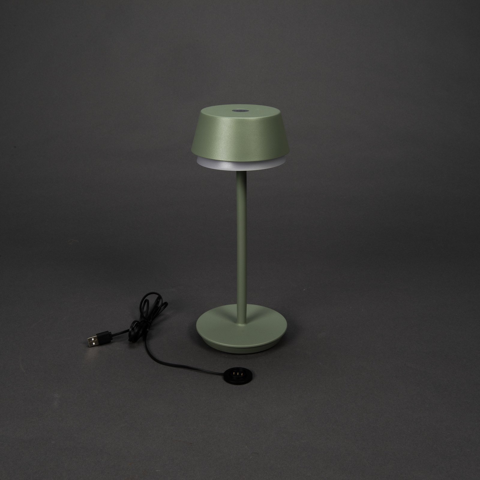 Lampe à poser LED rechargeable Lyon, vert/gris, IP54, variateur