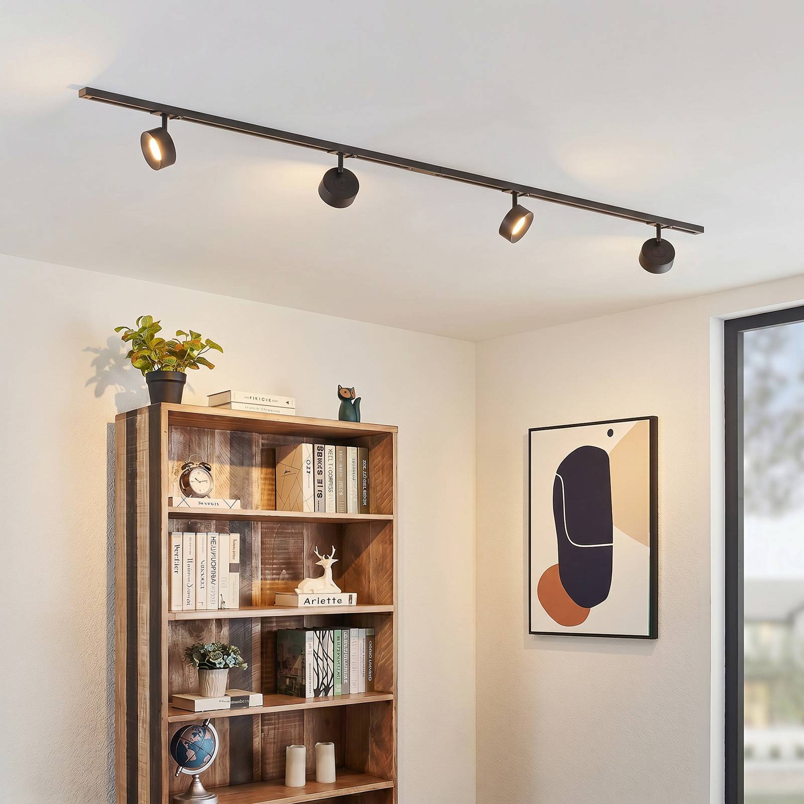 System szynowy Lindby Linaro, średnica 9,5 cm, 4-punktowy, LED, czarny