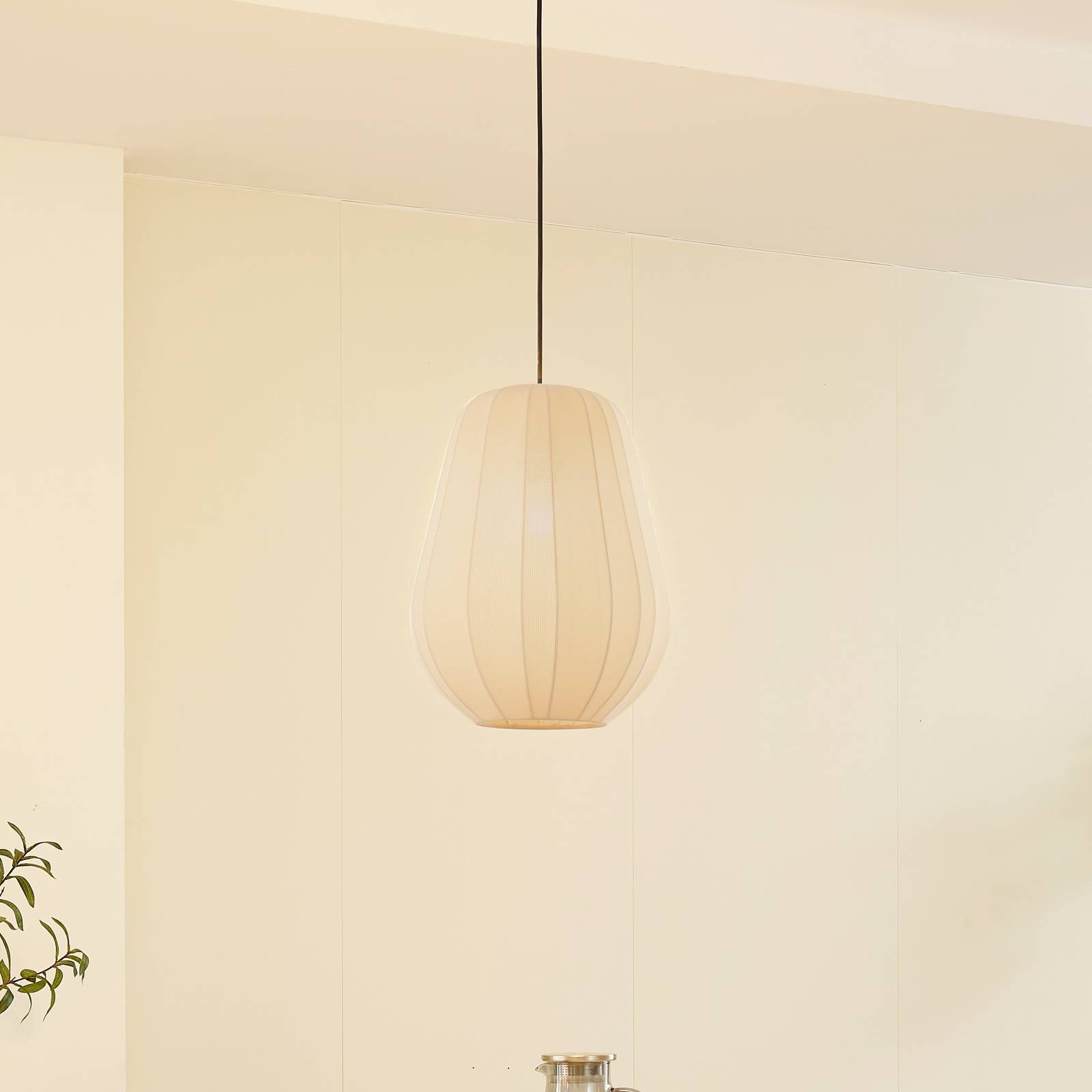 Lampa wisząca Lindby Helin beżowa Ø 30 cm tkanina