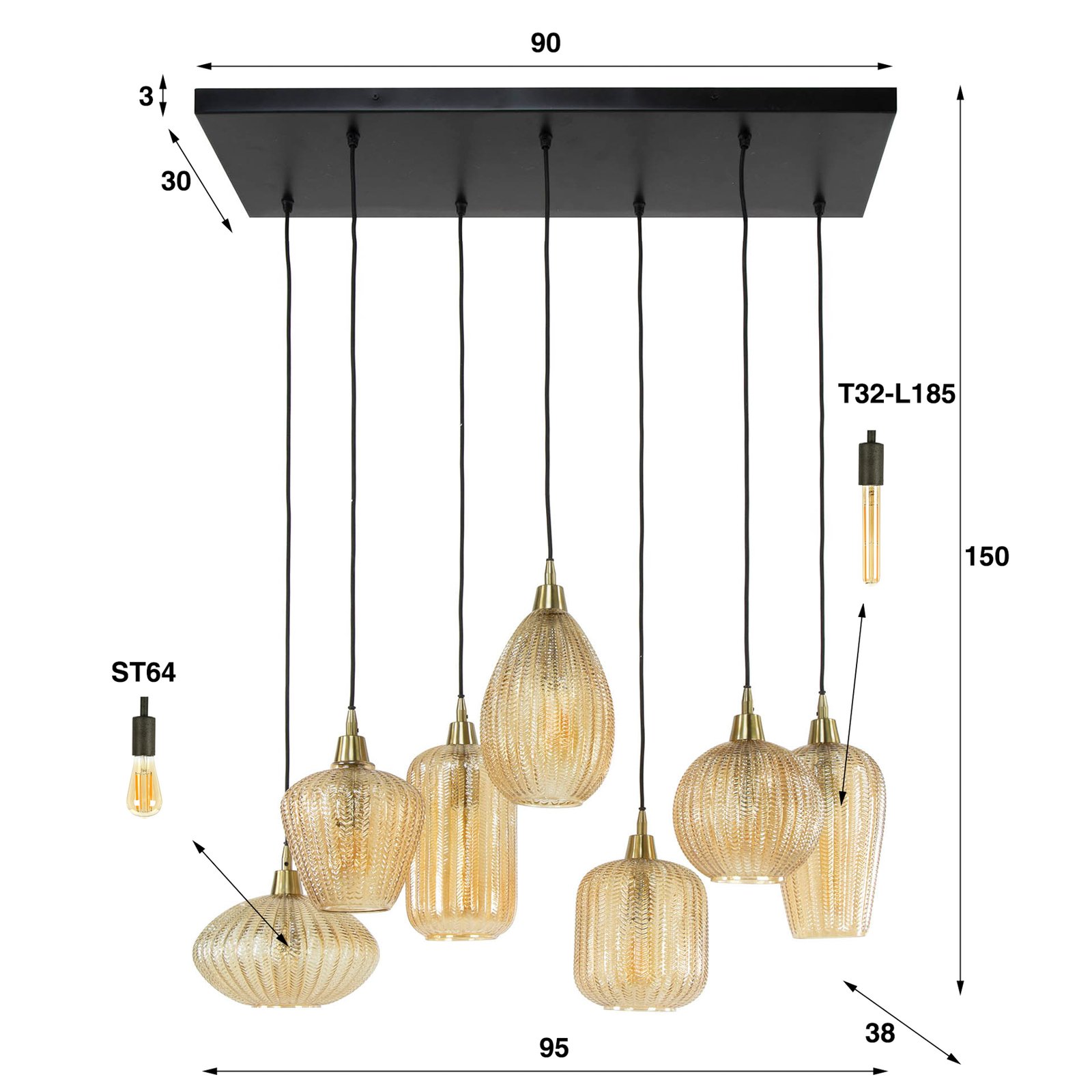 Hanglamp Pattern van bruin glas, 7-lamps