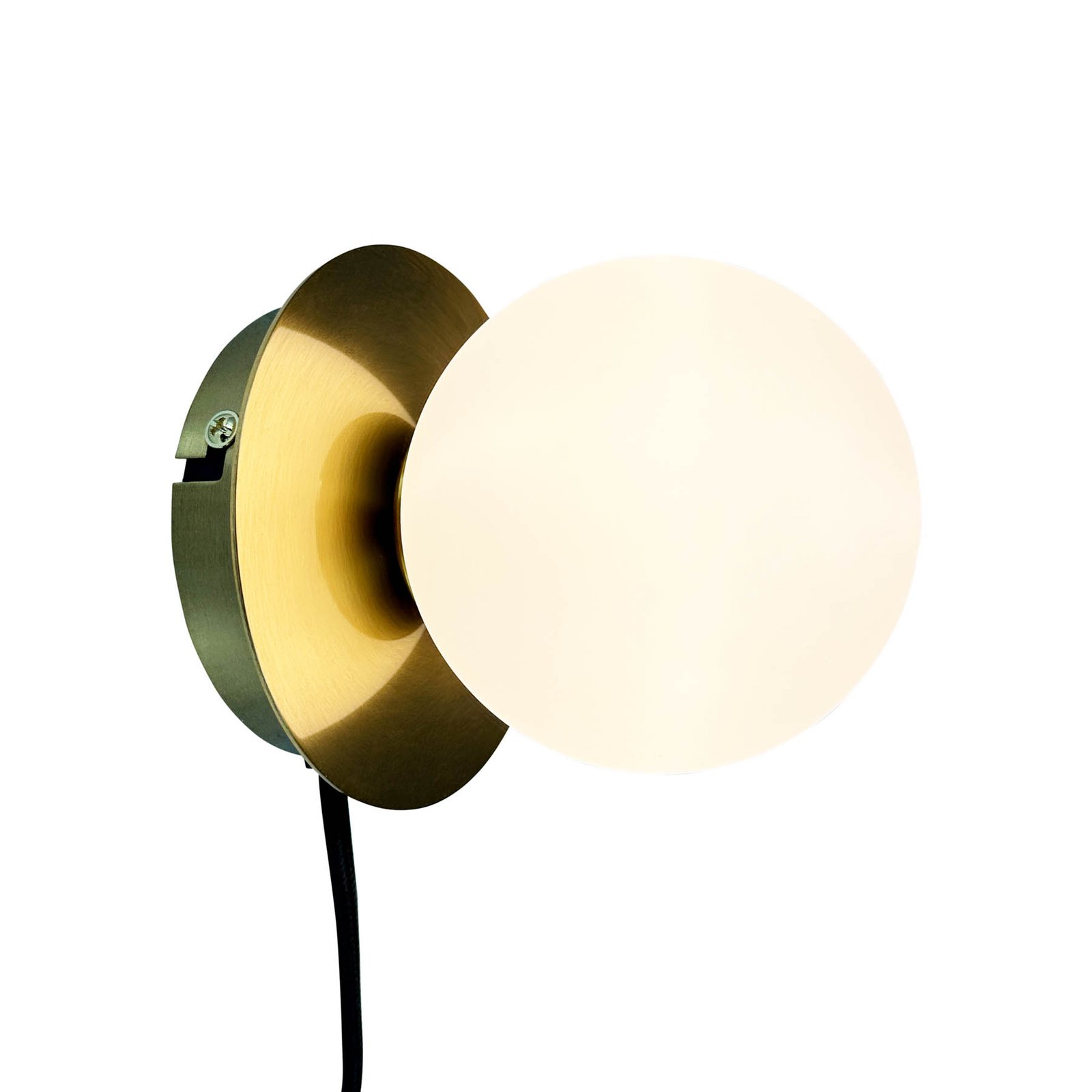 Dyberg Larsen vegglampe Sia, opal/messingfarget, Ø 12 cm