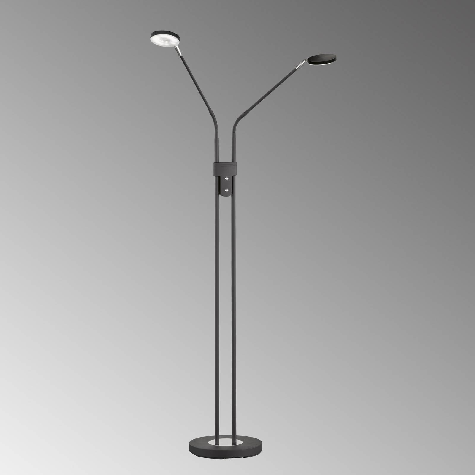 Image of FH Lighting Lampadaire LED Lunia à deux lampes, noir sable 4052231400384