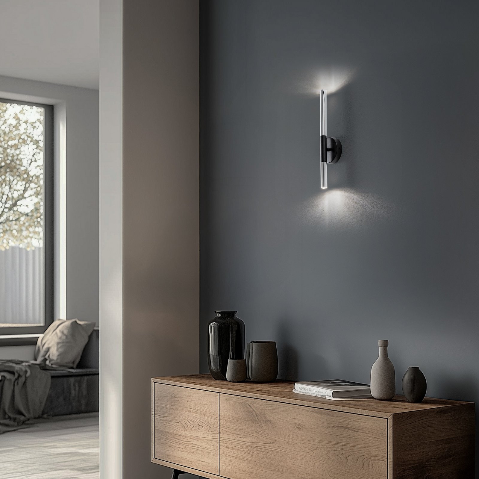 Aplică de perete Sopel Lux, 2 becuri, negru/argintiu, înălțime 38 cm