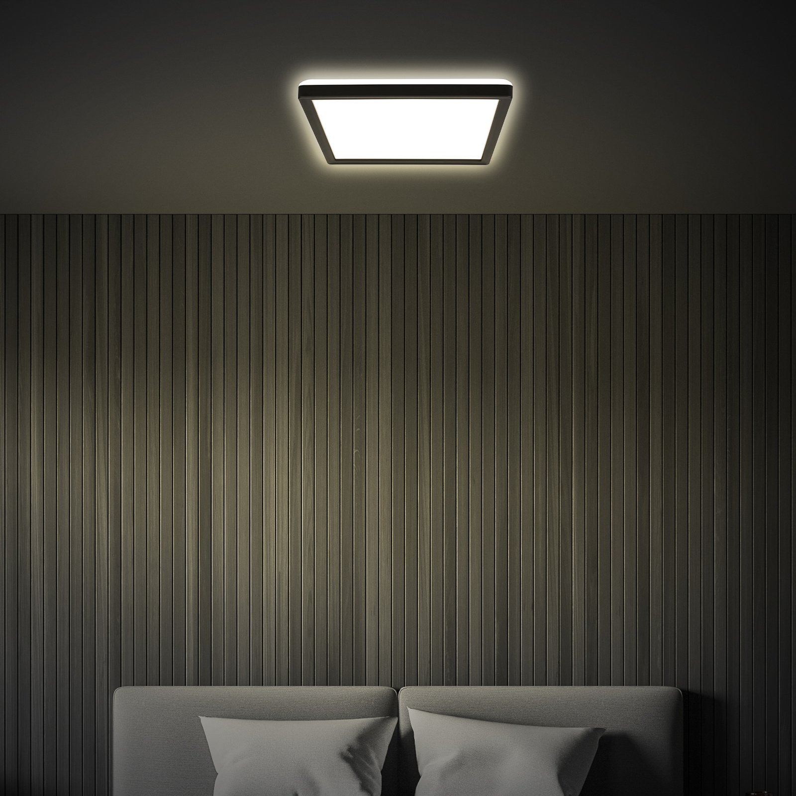 LED ceiling light Tava, black, 24x24 cm, plastic