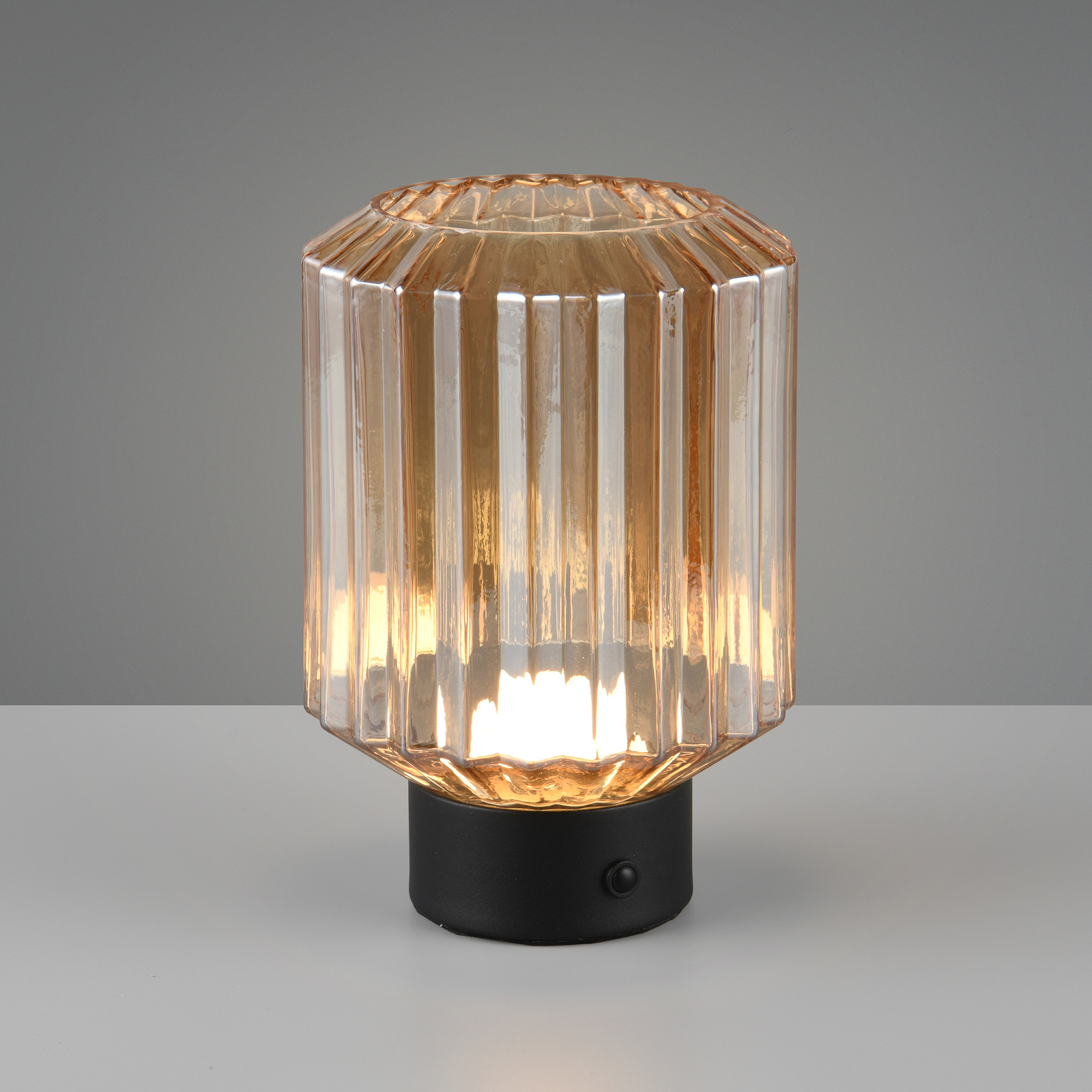 Dobíjacia stolová lampa Lord LED, čierna/jantárová, výška 19,5 cm, sklo