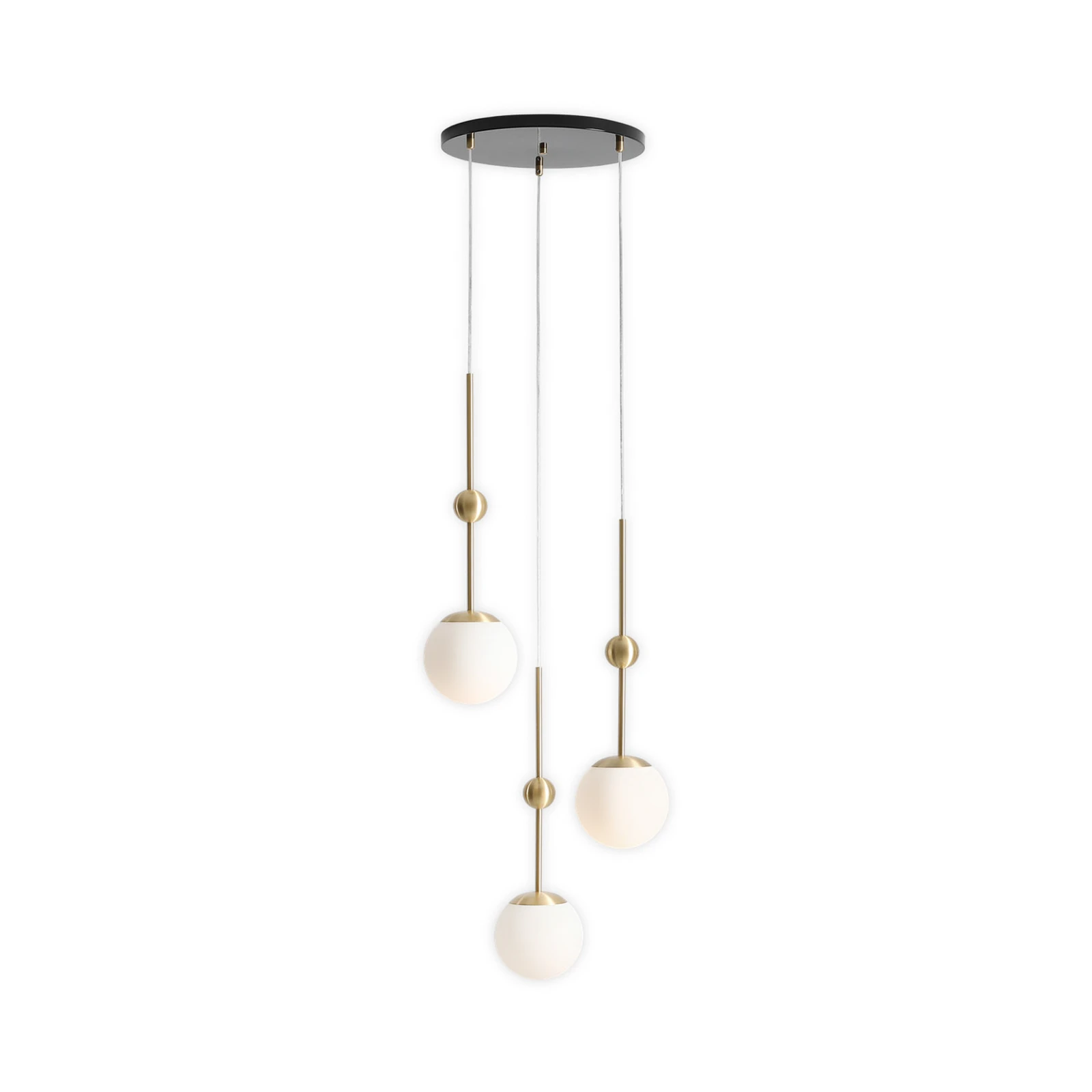 Suspension Joel, rondelle laiton/blanc, à 3 lampes