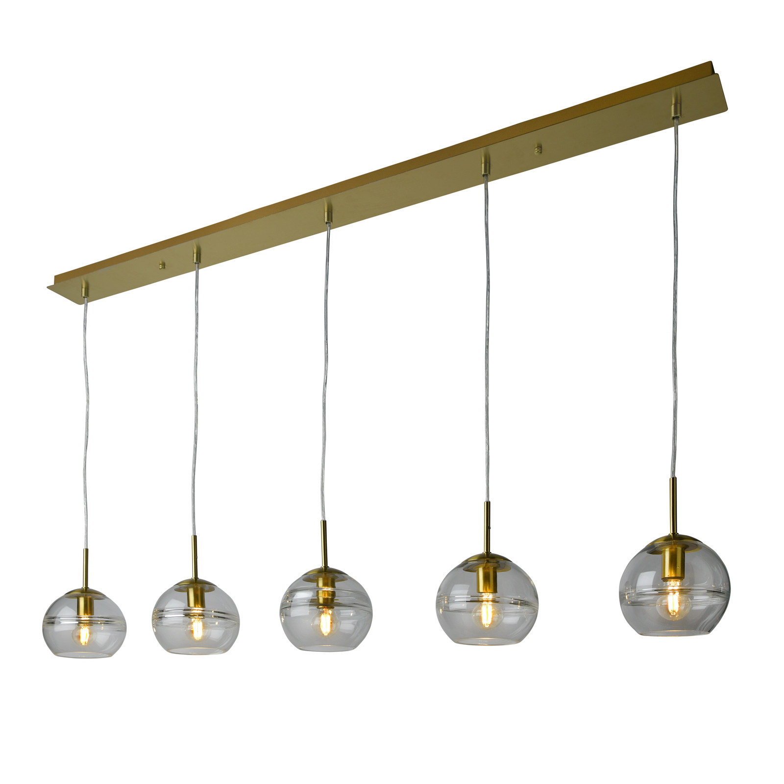 Villeroy & Boch Tokyo hanging light, gold 5-bulb, for Living / Dining Room, metal, glass, E14, 25 W, energy efficiency: A++, L: 120 cm, W: 16 cm
