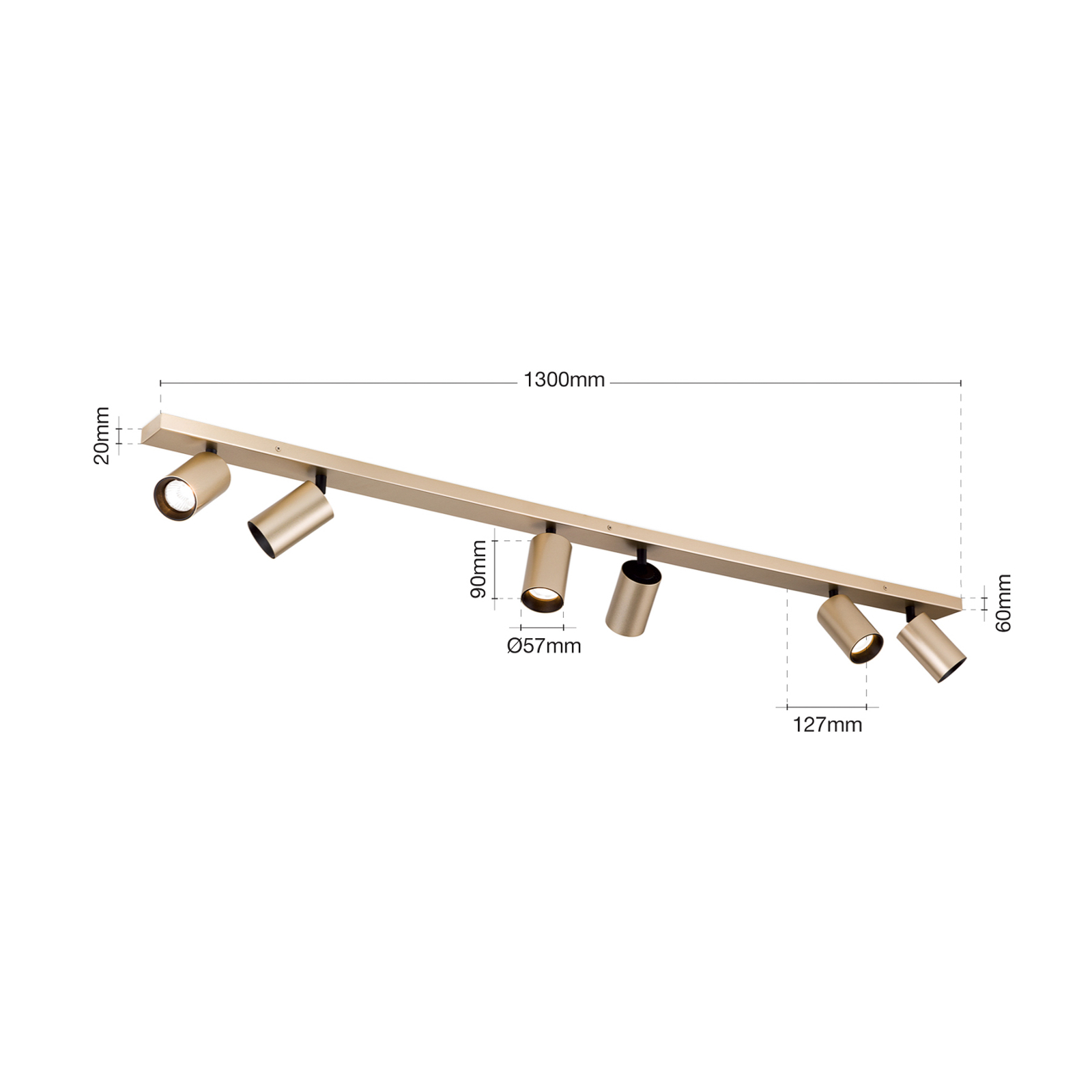 Spot Sean, 6 lampes, doré, métal, orientable