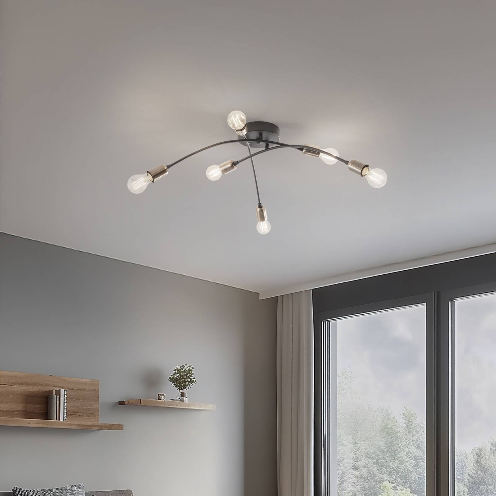 Deckenlampe Banana, schwarz, Metall, 67 cm, 6-flammig, E27 günstig online kaufen