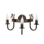 Castle wall light dark hand-patinated 3-bulb