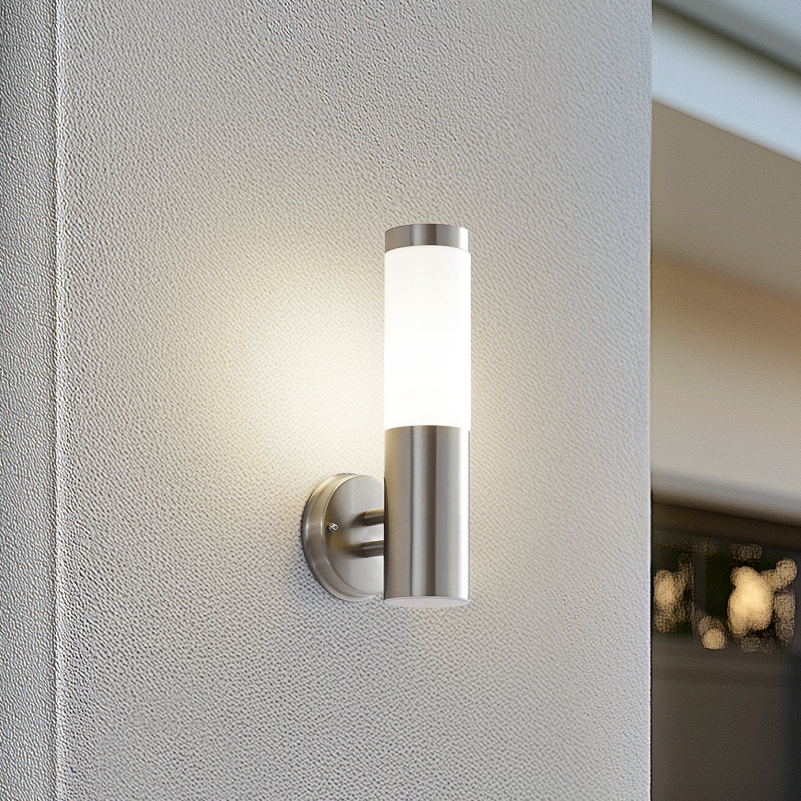 Lindby Kristof outdoor wall light, stainless steel, 33 cm high, E27