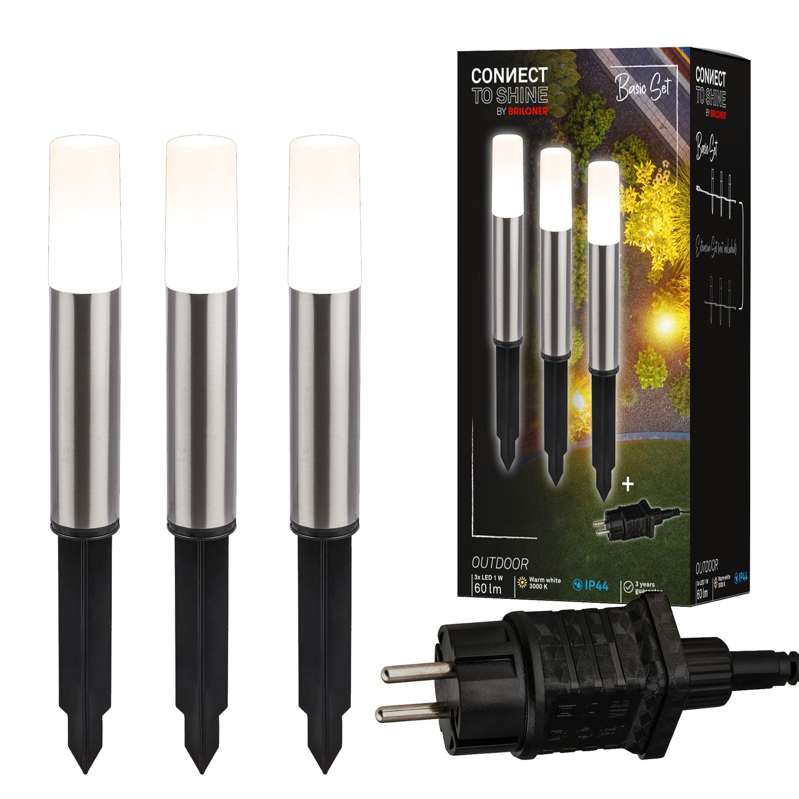 LED lampă cu vârf de pământ 3925032 12V 3x set de pornire oțel inoxidabil