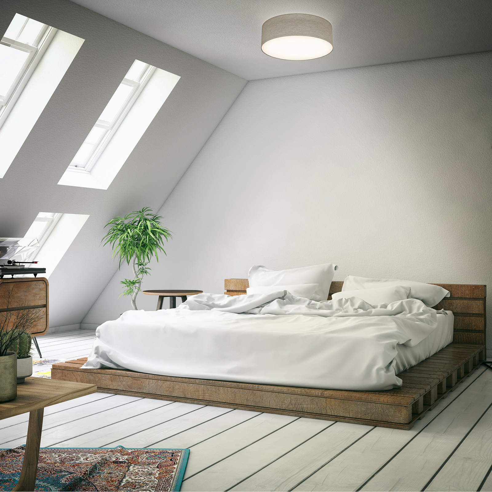 Plafondlamp Litora, taupe, Ø 30 cm, textiel, E27 Plafondlamp Litora, taupe, Ø 30 cm, textiel, E27