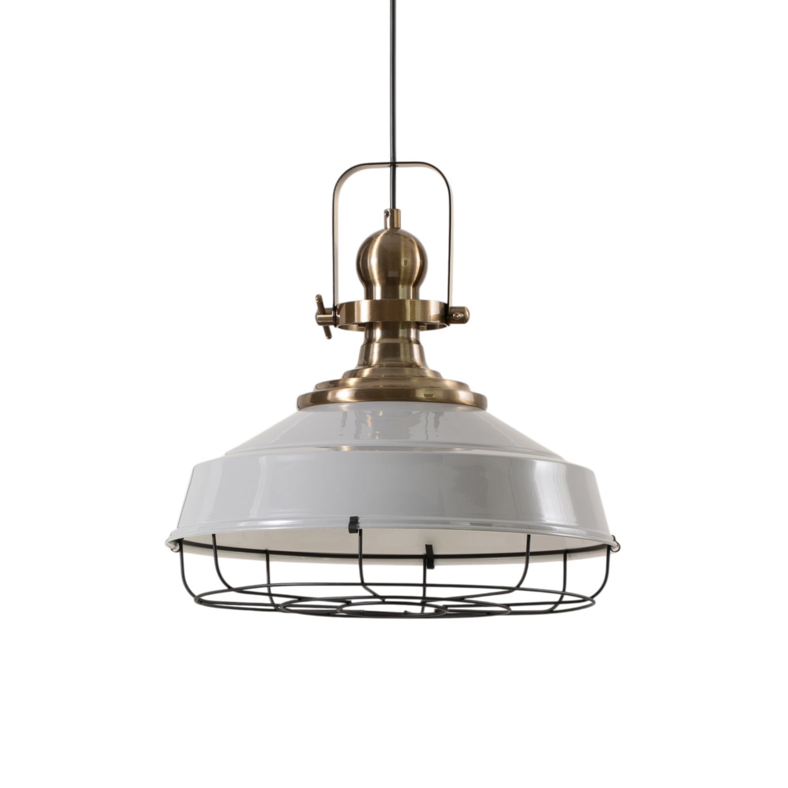 Lampada a sospensione Astel, grigio, Ø 41 cm, metallo, dettaglio in ottone