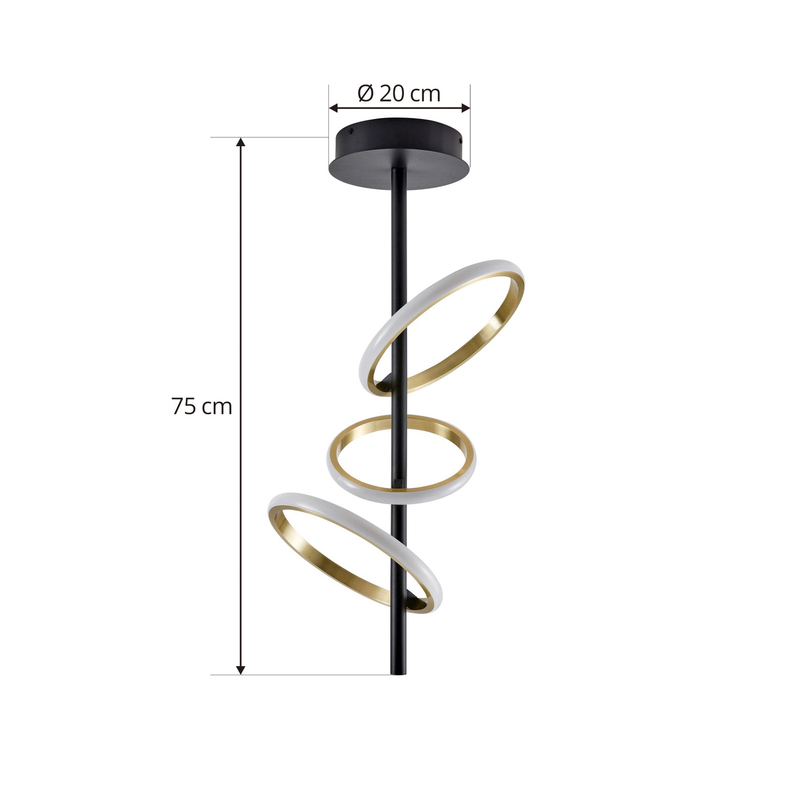 Lucande LED griestu gaisma Madu, melna, metāla, 75 cm augsta