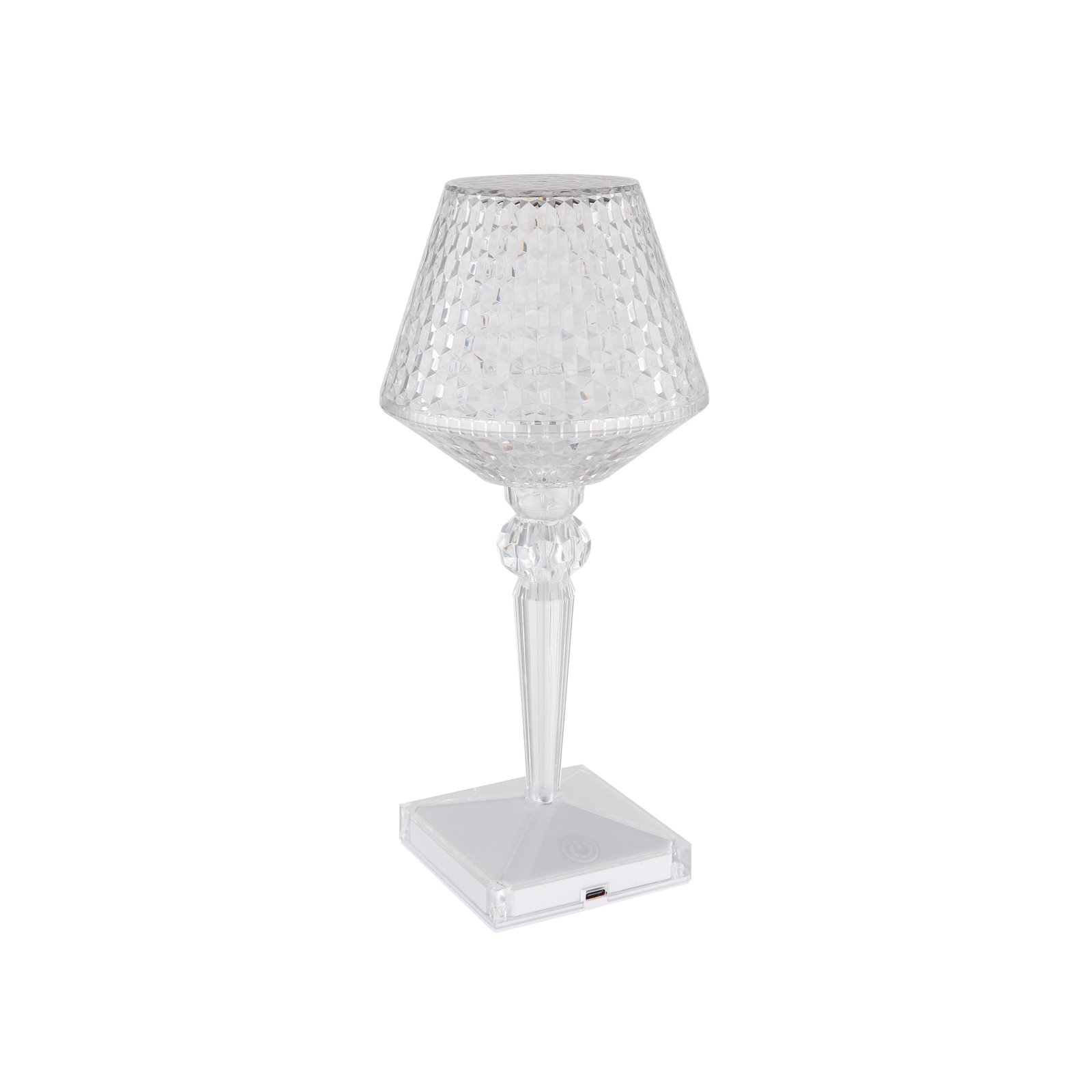 LED oppladbar bordlampe Gixi, klar/krystalleffekt, CCT