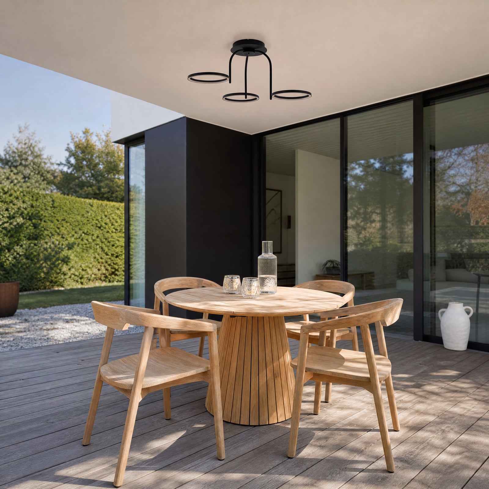 Lucande Sylvara LED outdoor ceiling light, black, CCT, 3-bulb