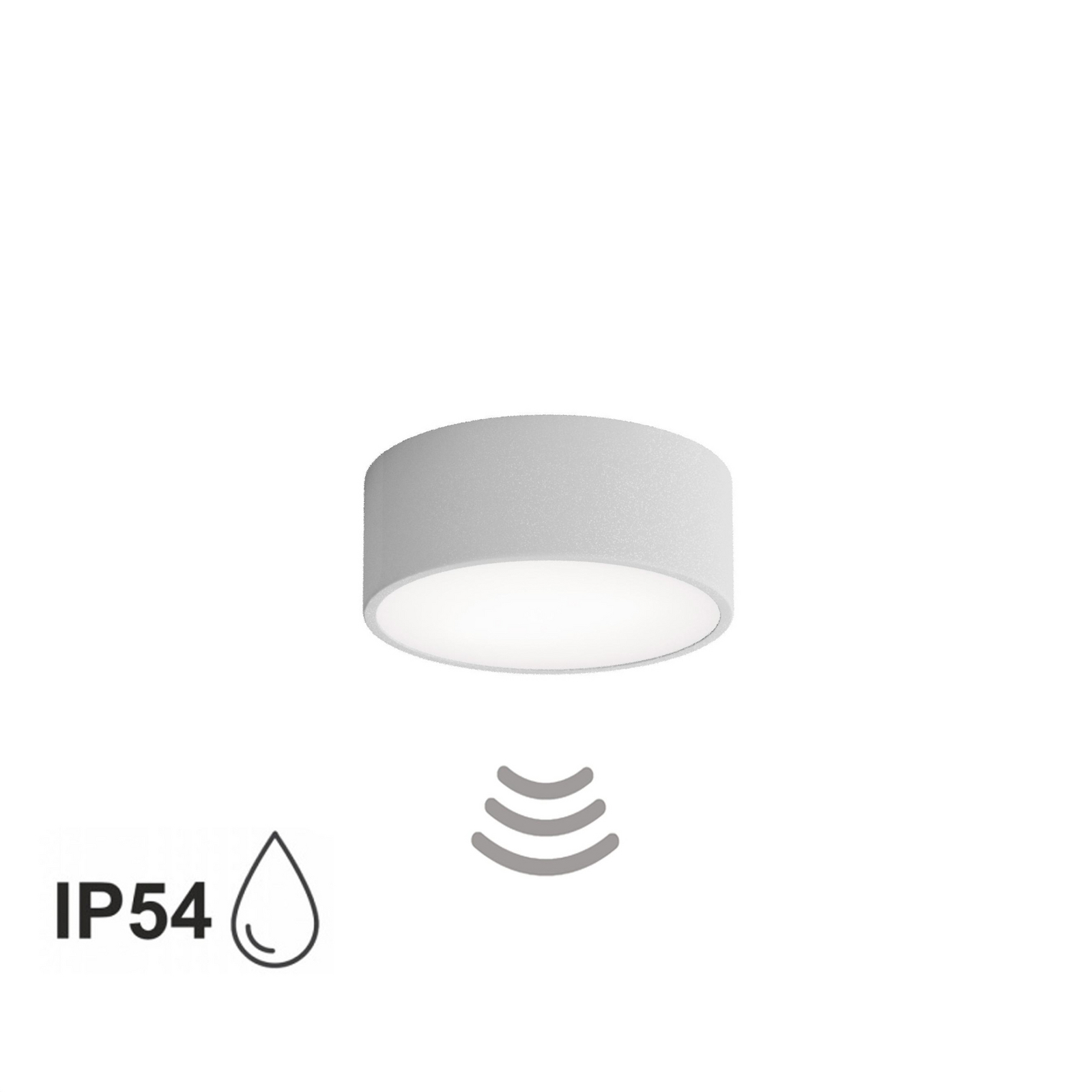 Deckenlampe Cleo 200, grau, Sensor, IP54, Ø 20 cm, Metall