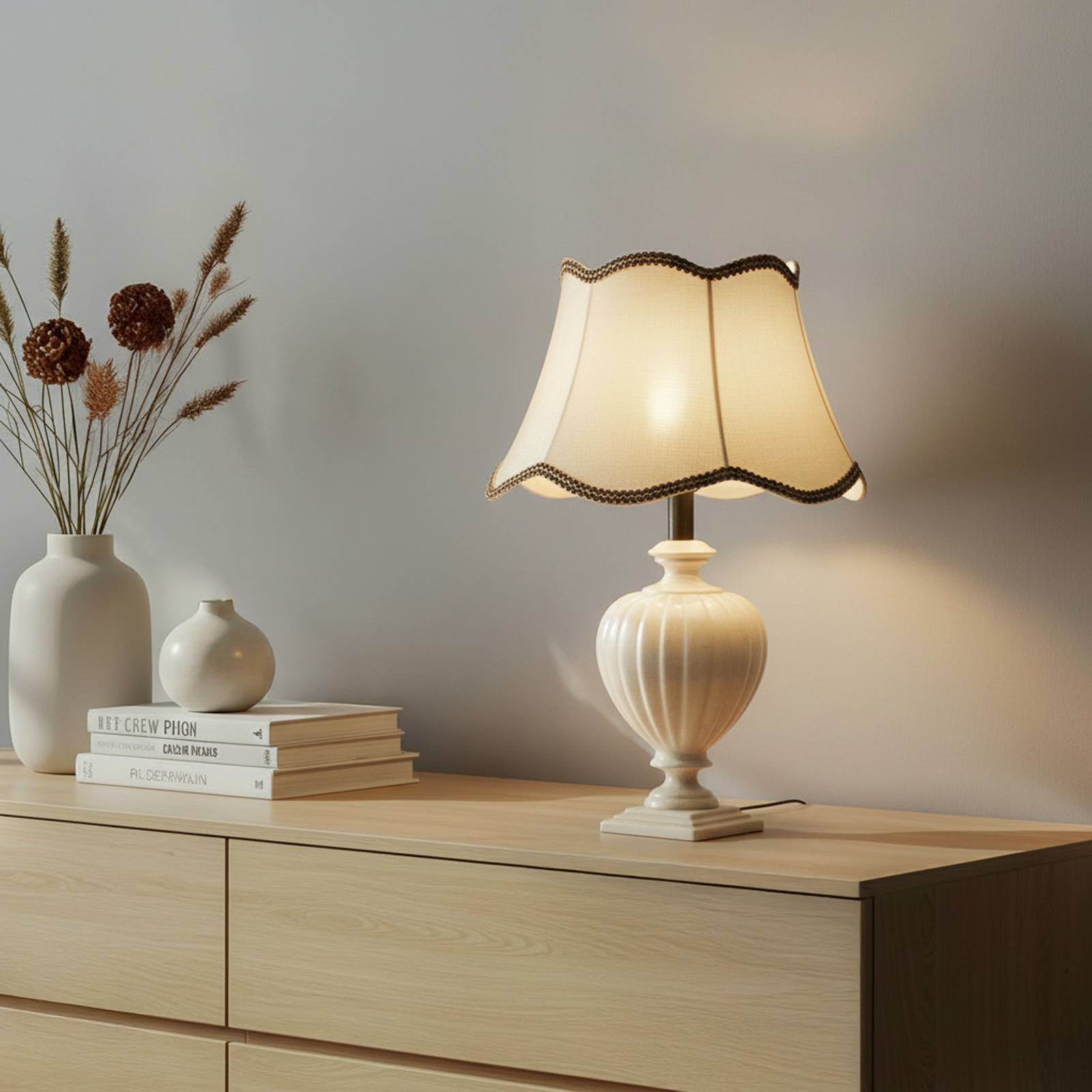 Tischleuchte Desy, Keramik, cremefarben, Höhe 60 cm, E27 günstig online kaufen