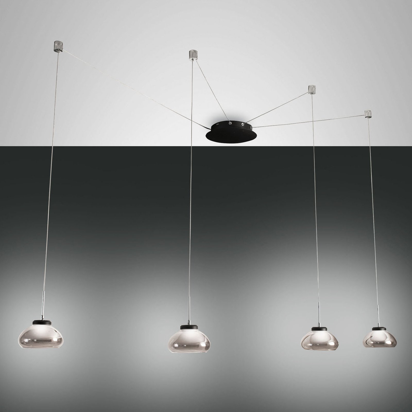 Arabella suspension 4 lampes noir/gris/transparent