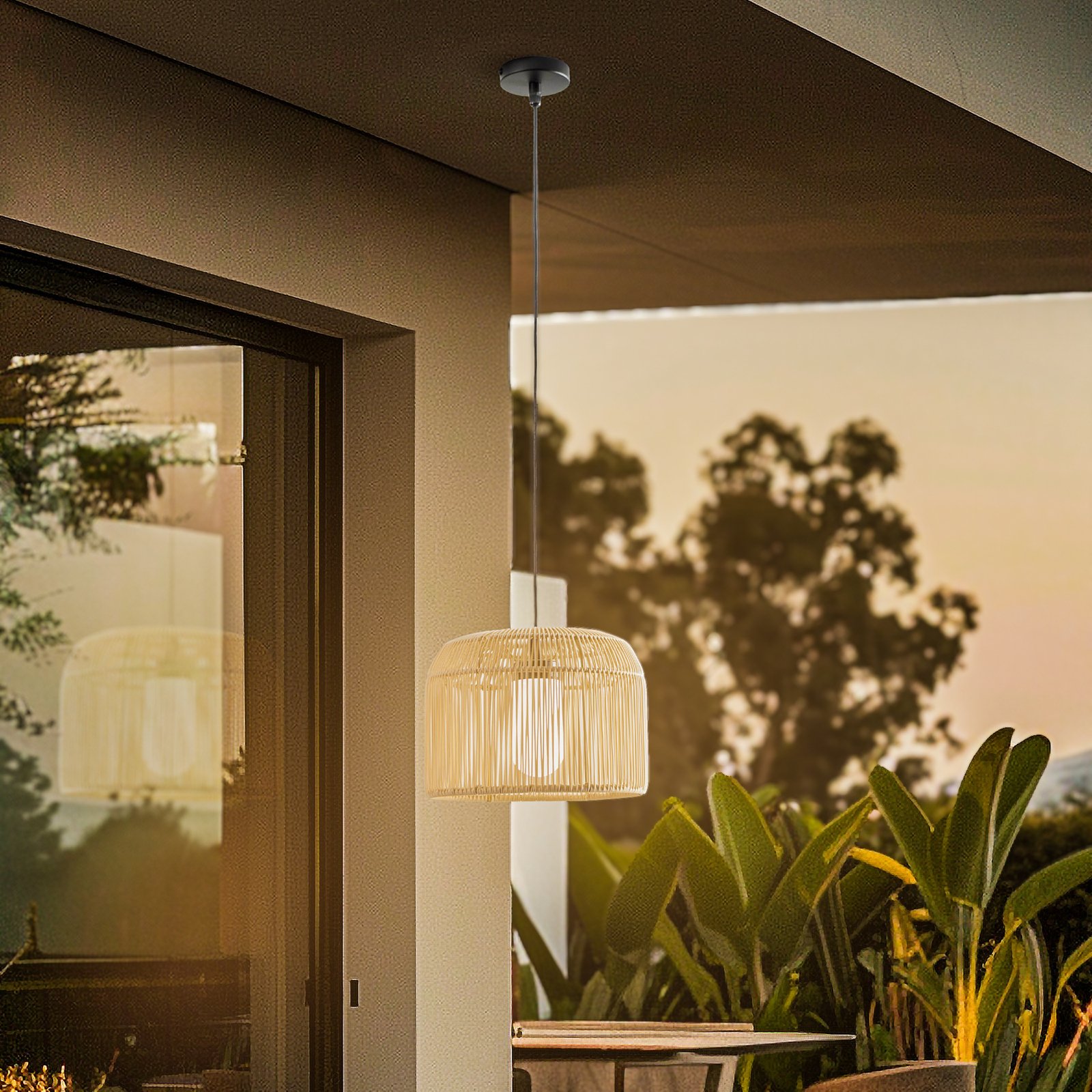 Lucande Solvindor lampada a sospensione da esterno, kaki, plastica, IP44