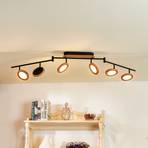Lindby LED spotlight Manel, wood, 152 cm long, 6-bulb