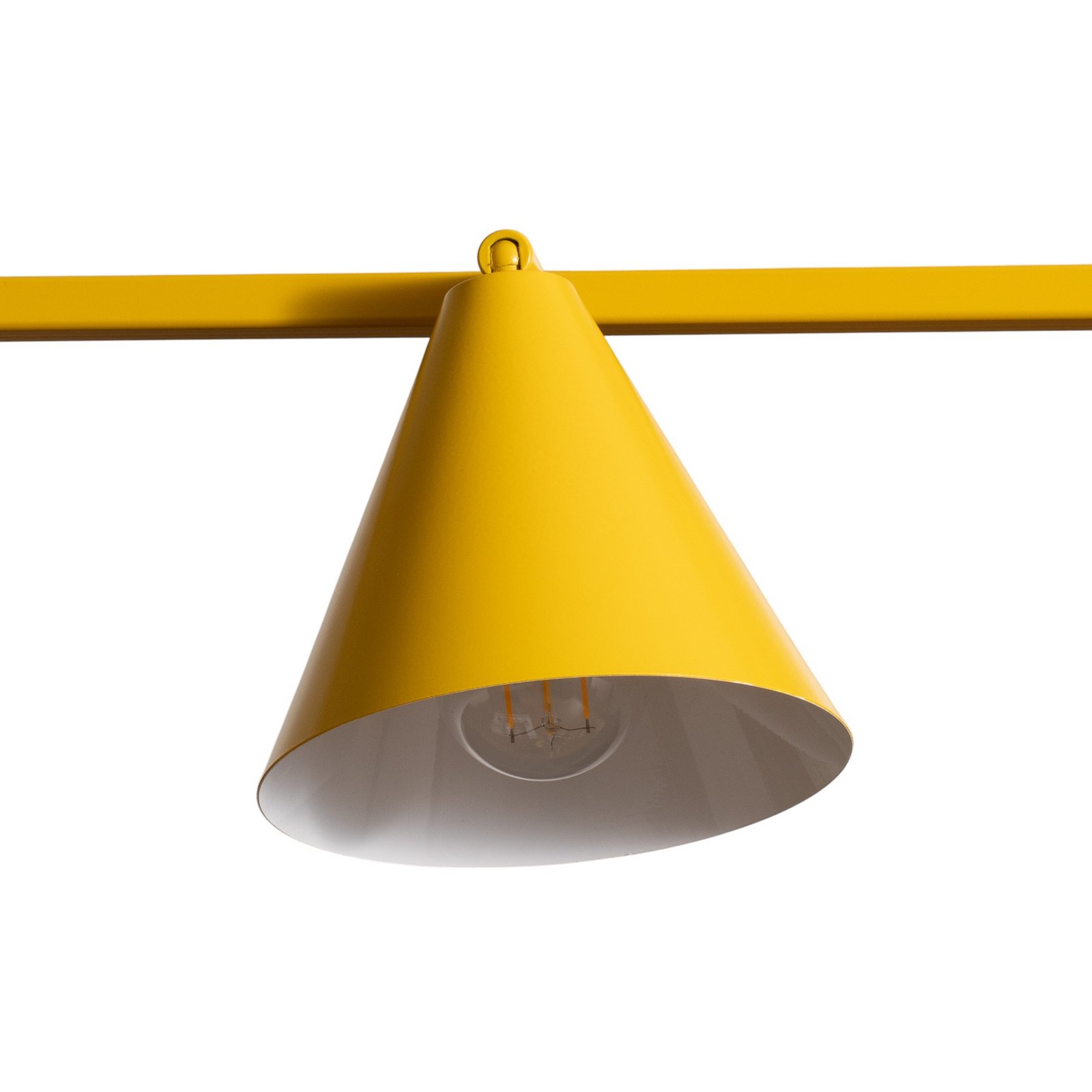 Suspension forme 4, jaune, métal, à 4 lampes, cône, E27