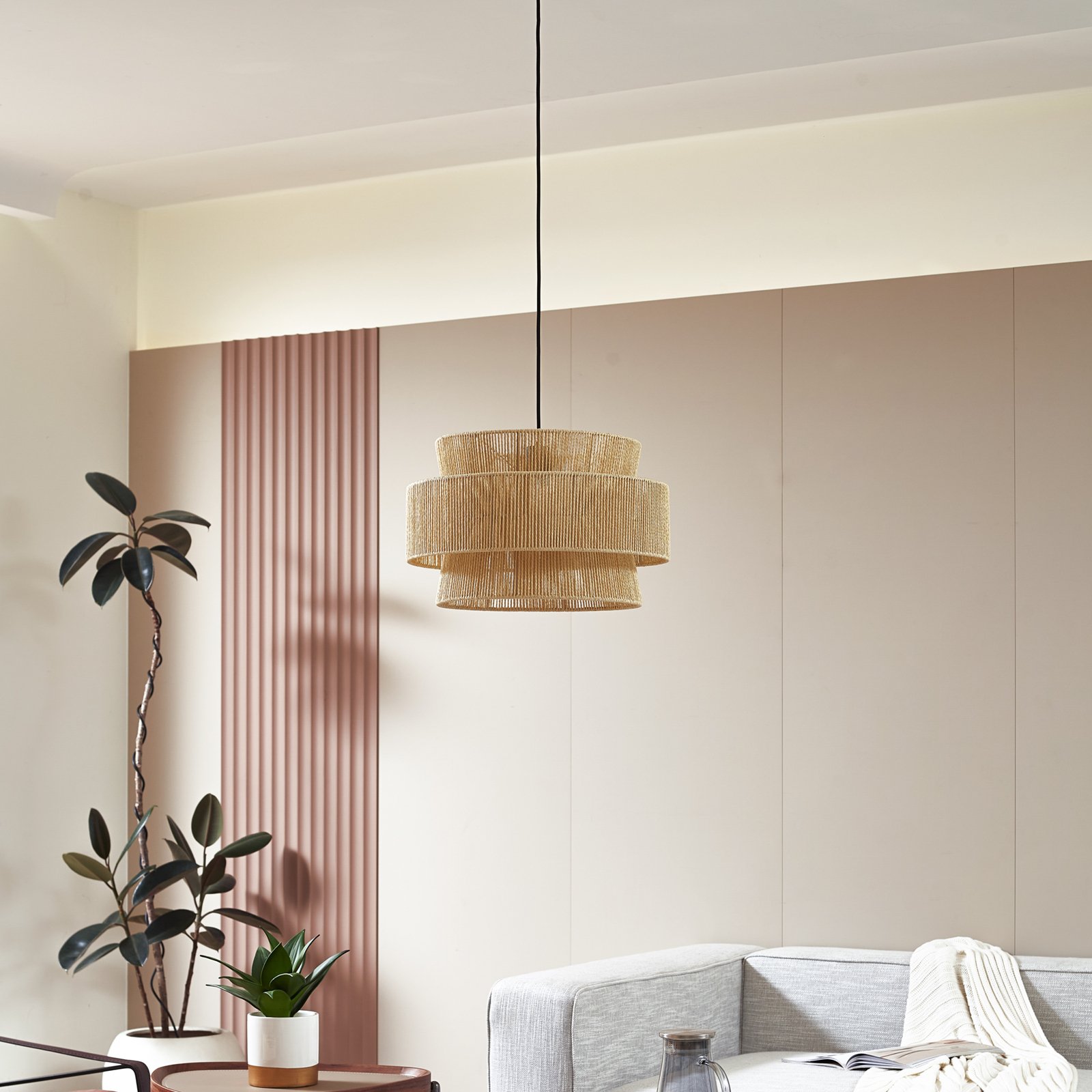 Lindby pendant light Anuva, natural, paper, Ø 45 cm