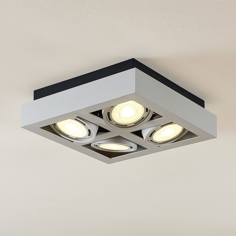 Deckenstrahler Ronka, 4-fl., quadratisch, weiß